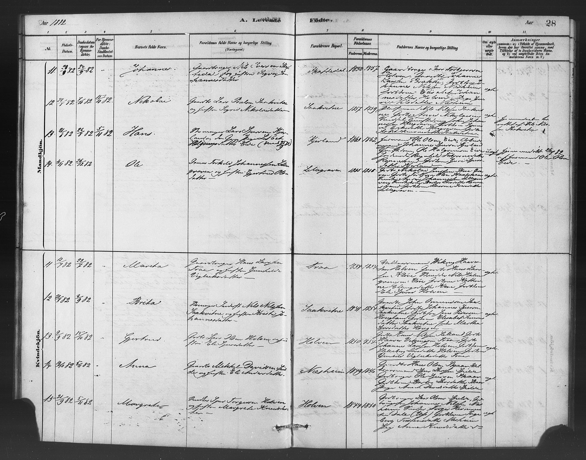 Ulvik sokneprestembete, AV/SAB-A-78801/H/Haa: Parish register (official) no. C 1, 1878-1903, p. 28