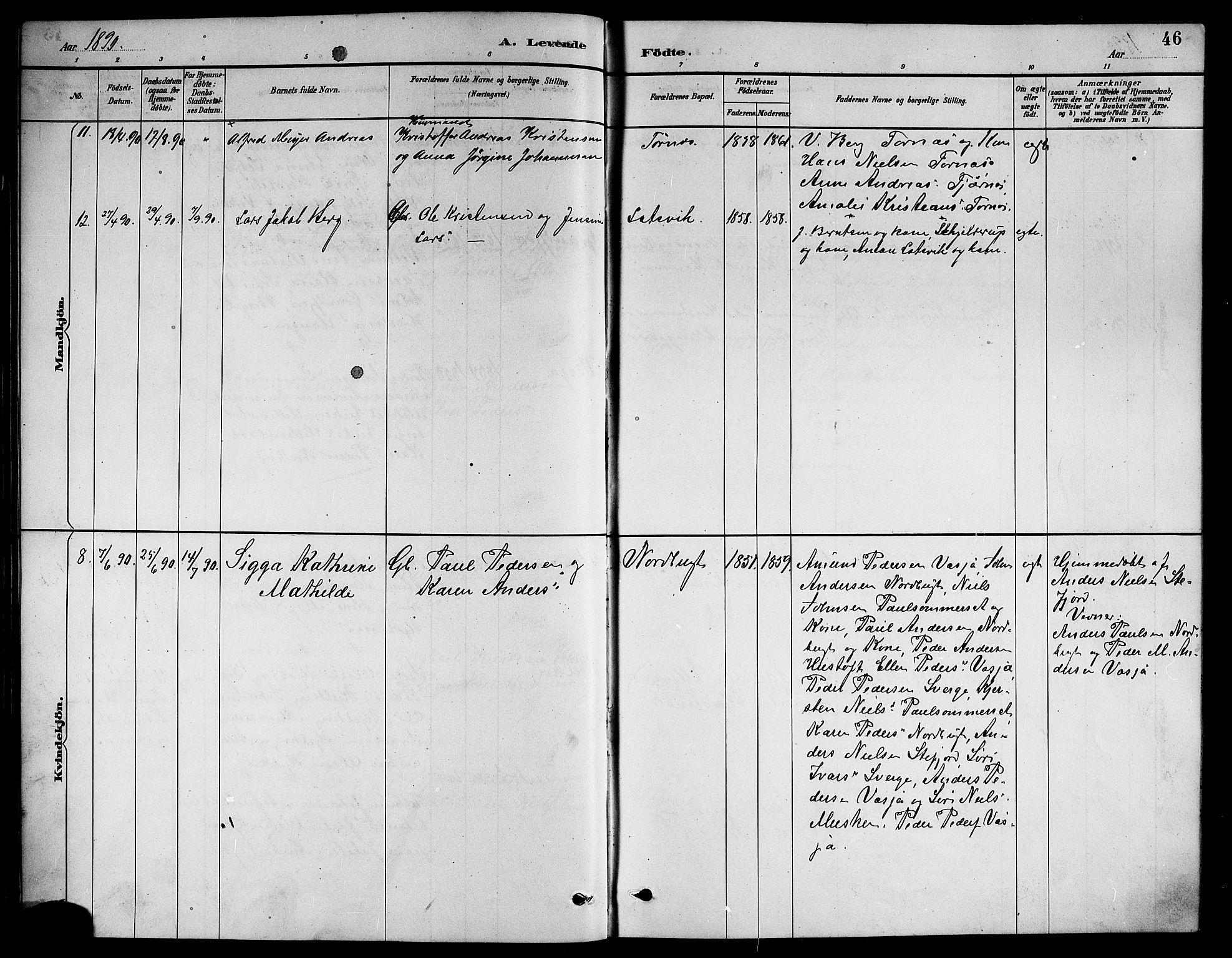 Ministerialprotokoller, klokkerbøker og fødselsregistre - Nordland, AV/SAT-A-1459/861/L0876: Parish register (copy) no. 861C02, 1887-1903, p. 46