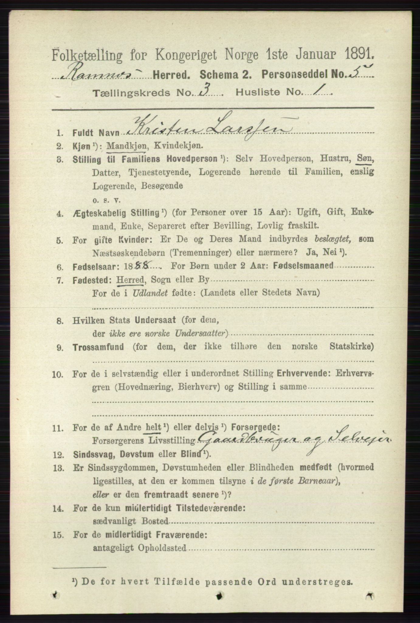 RA, 1891 census for 0718 Ramnes, 1891, p. 1305