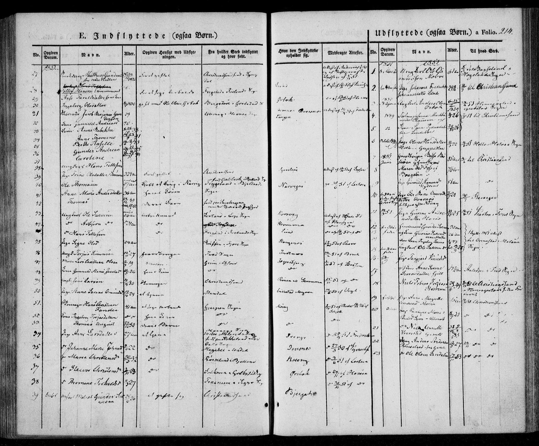 Oddernes sokneprestkontor, AV/SAK-1111-0033/F/Fa/Faa/L0006: Parish register (official) no. A 6, 1838-1851, p. 214