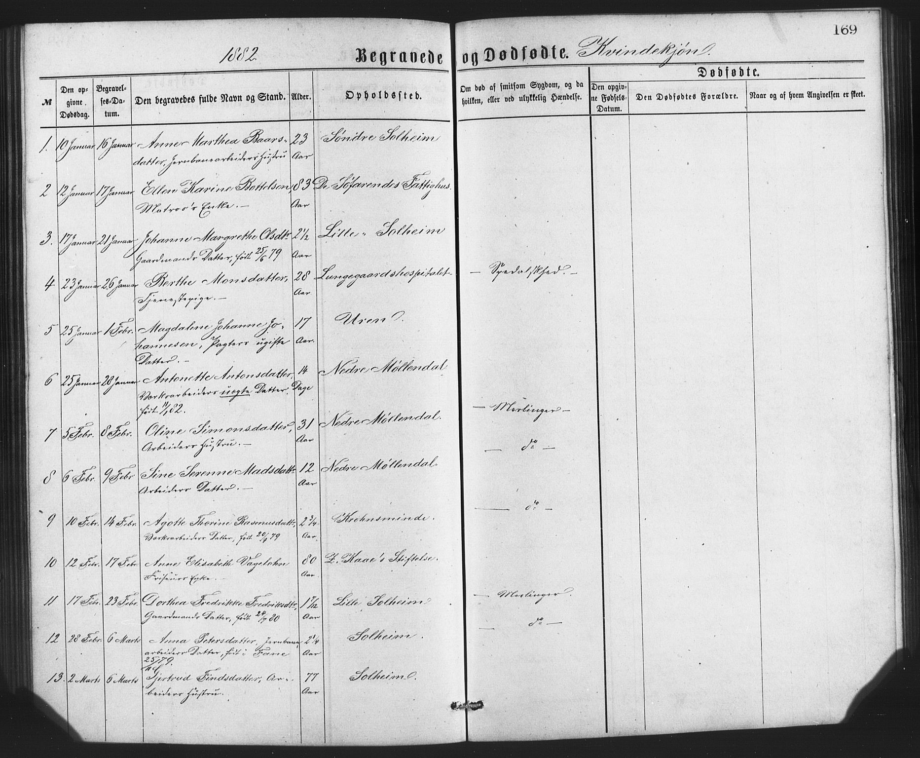 St. Jørgens hospital og Årstad sokneprestembete, AV/SAB-A-99934: Parish register (copy) no. A 8, 1872-1886, p. 169