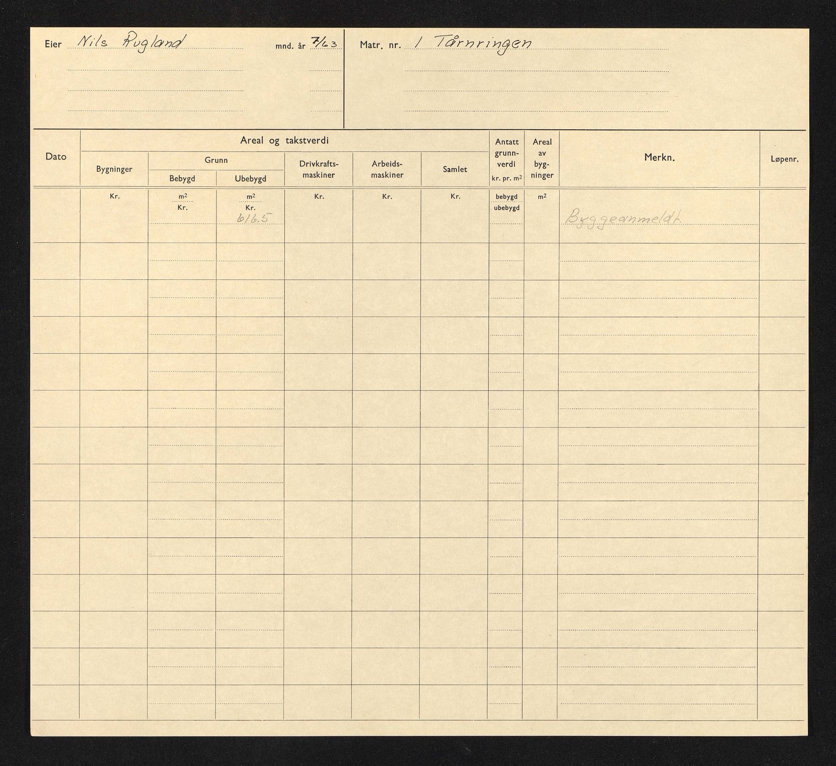 Stavanger kommune. Skattetakstvesenet, BYST/A-0440/F/Fa/Faa/L0044/0002: Skattetakstkort / Tårnringen 1 - 20