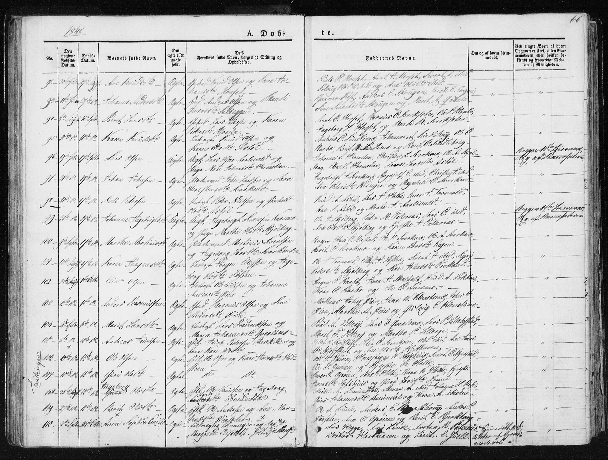 Ministerialprotokoller, klokkerbøker og fødselsregistre - Sør-Trøndelag, SAT/A-1456/668/L0805: Parish register (official) no. 668A05, 1840-1853, p. 66
