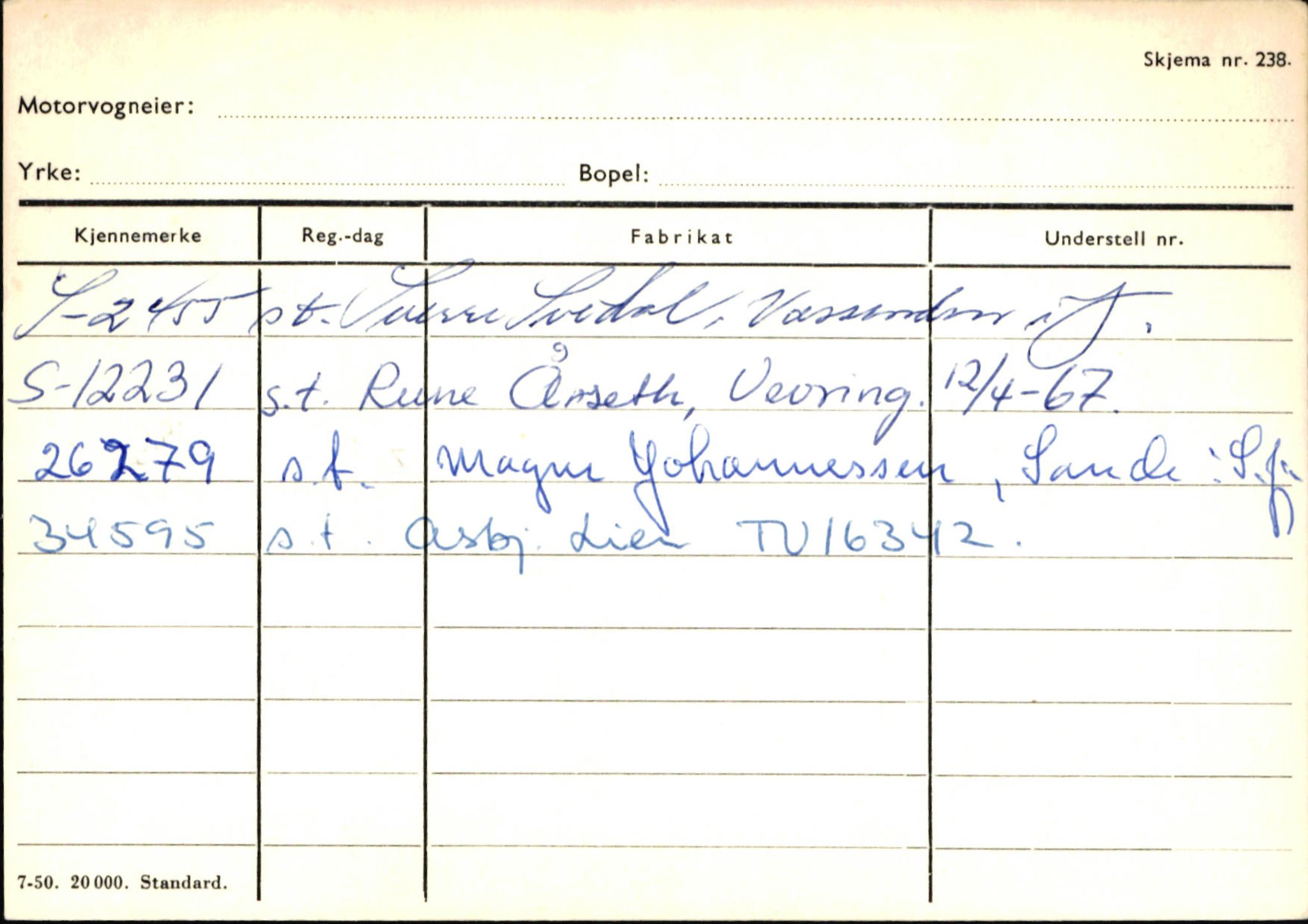 Statens vegvesen, Sogn og Fjordane vegkontor, AV/SAB-A-5301/4/F/L0145: Registerkort Vågsøy S-Å. Årdal I-P, 1945-1975, p. 8