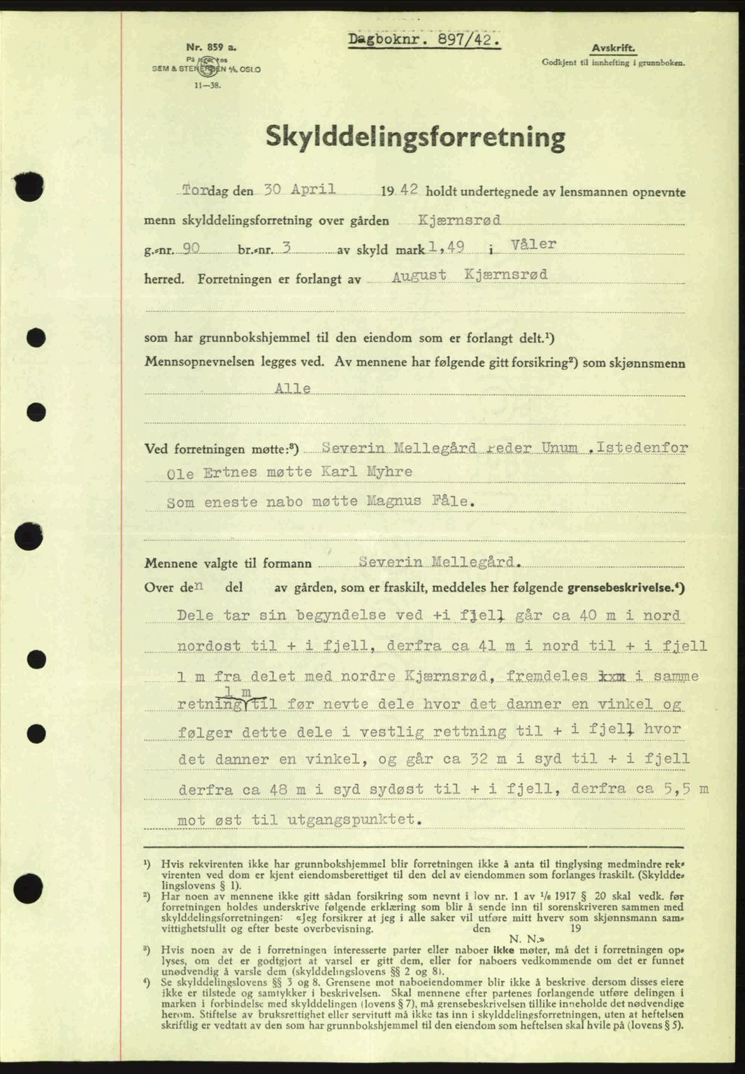 Moss sorenskriveri, SAO/A-10168: Mortgage book no. A9, 1941-1942, Diary no: : 897/1942