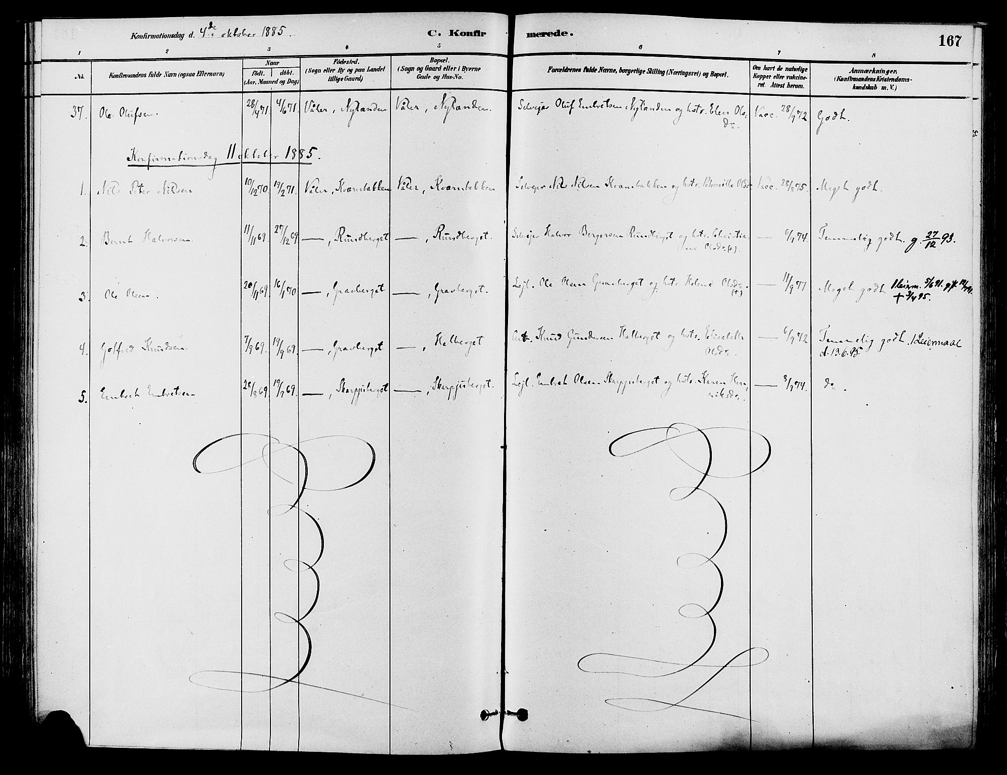 Våler prestekontor, Hedmark, AV/SAH-PREST-040/H/Ha/Haa/L0002: Parish register (official) no. 3, 1879-1911, p. 167