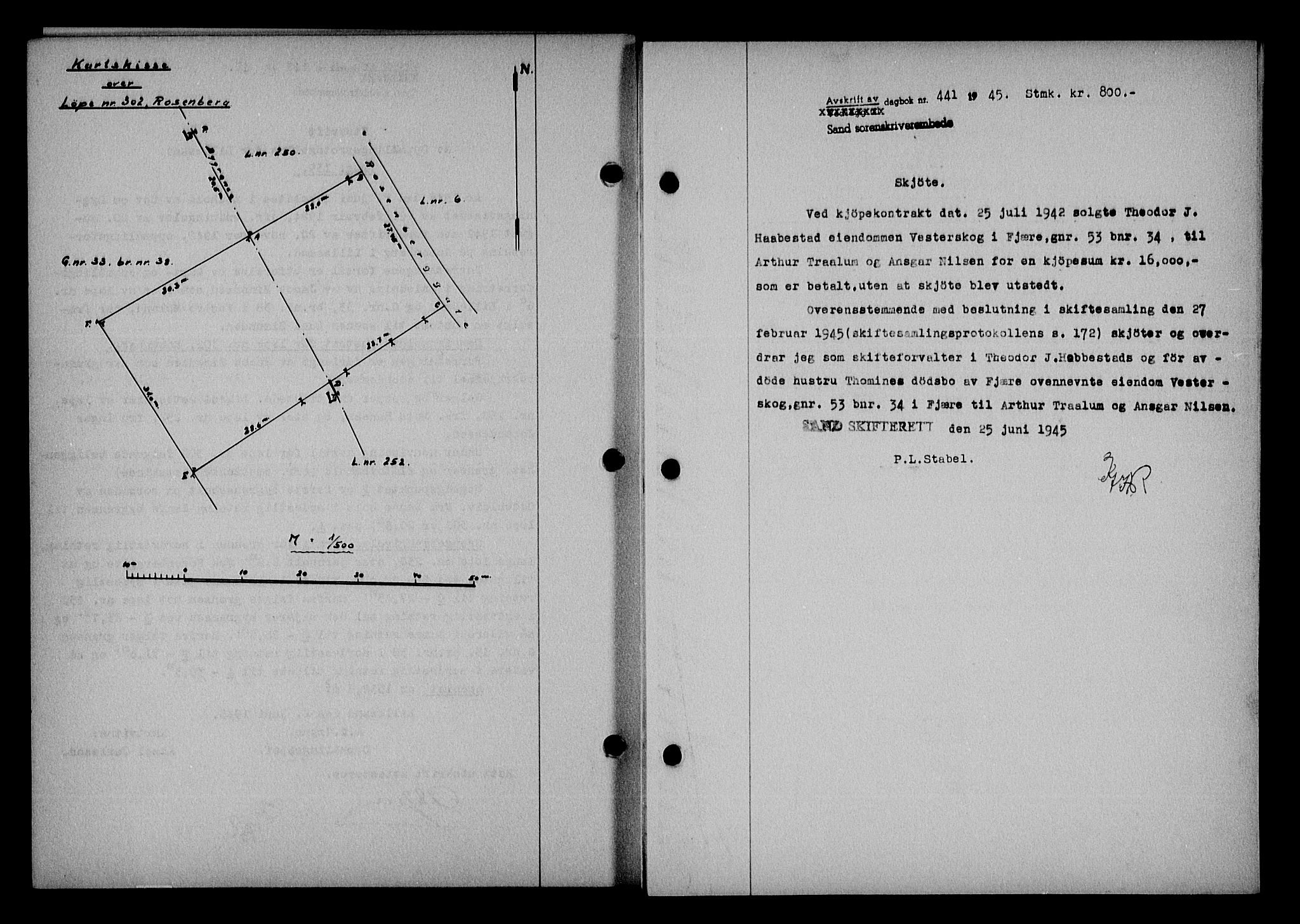 Vestre Nedenes/Sand sorenskriveri, SAK/1221-0010/G/Gb/Gba/L0053: Mortgage book no. A 6, 1944-1945, Diary no: : 441/1945