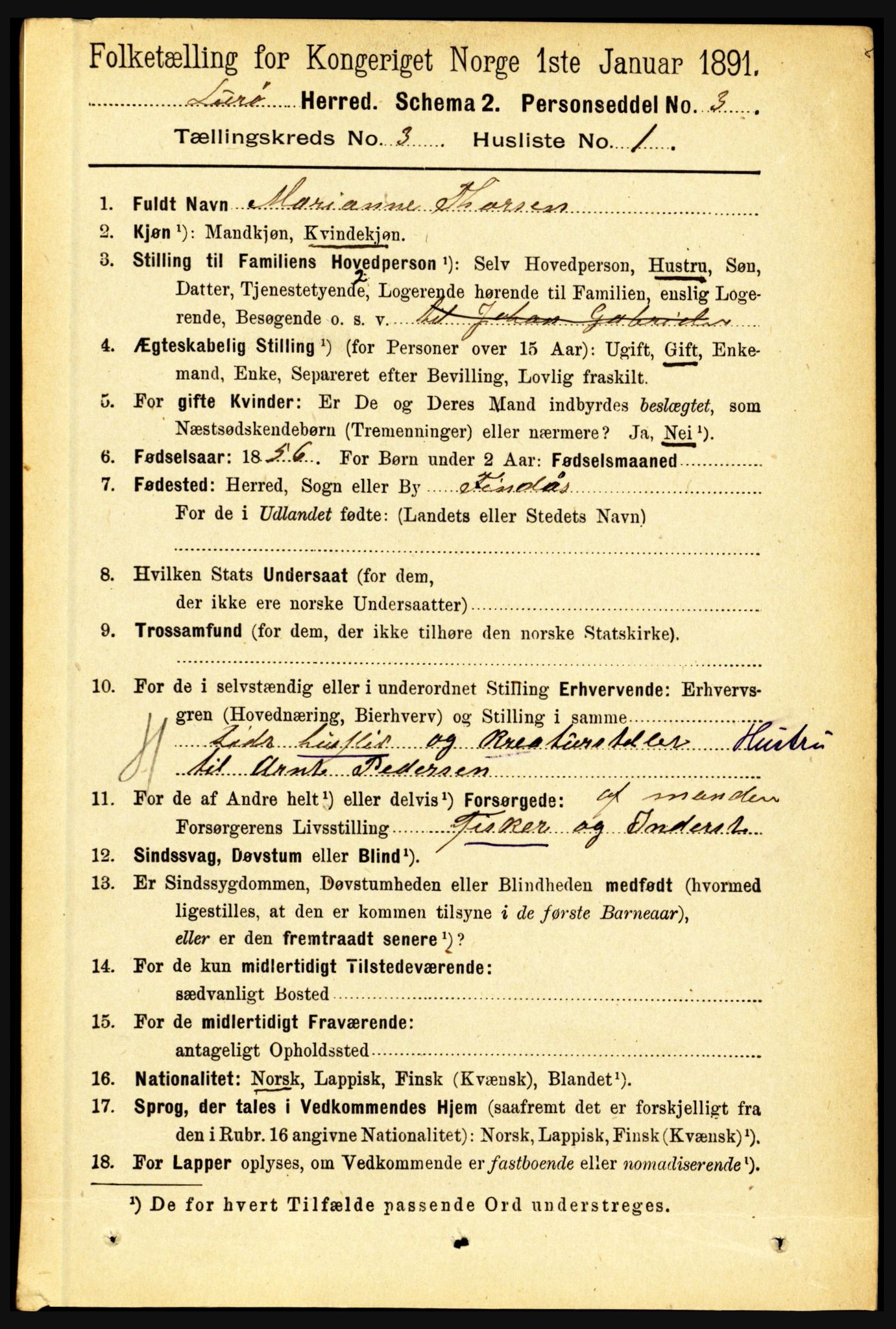 RA, 1891 census for 1834 Lurøy, 1891, p. 1446