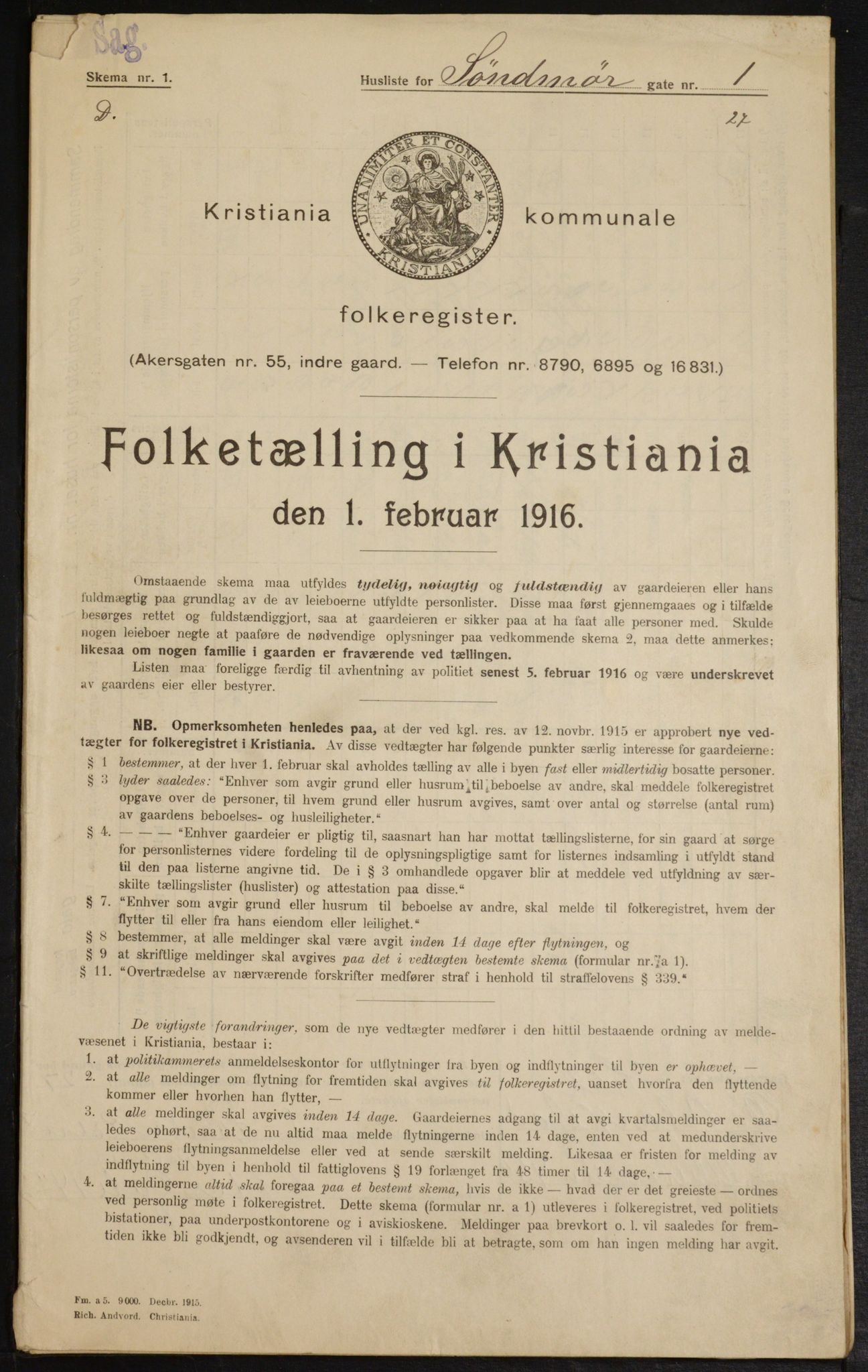 OBA, Municipal Census 1916 for Kristiania, 1916, p. 107615