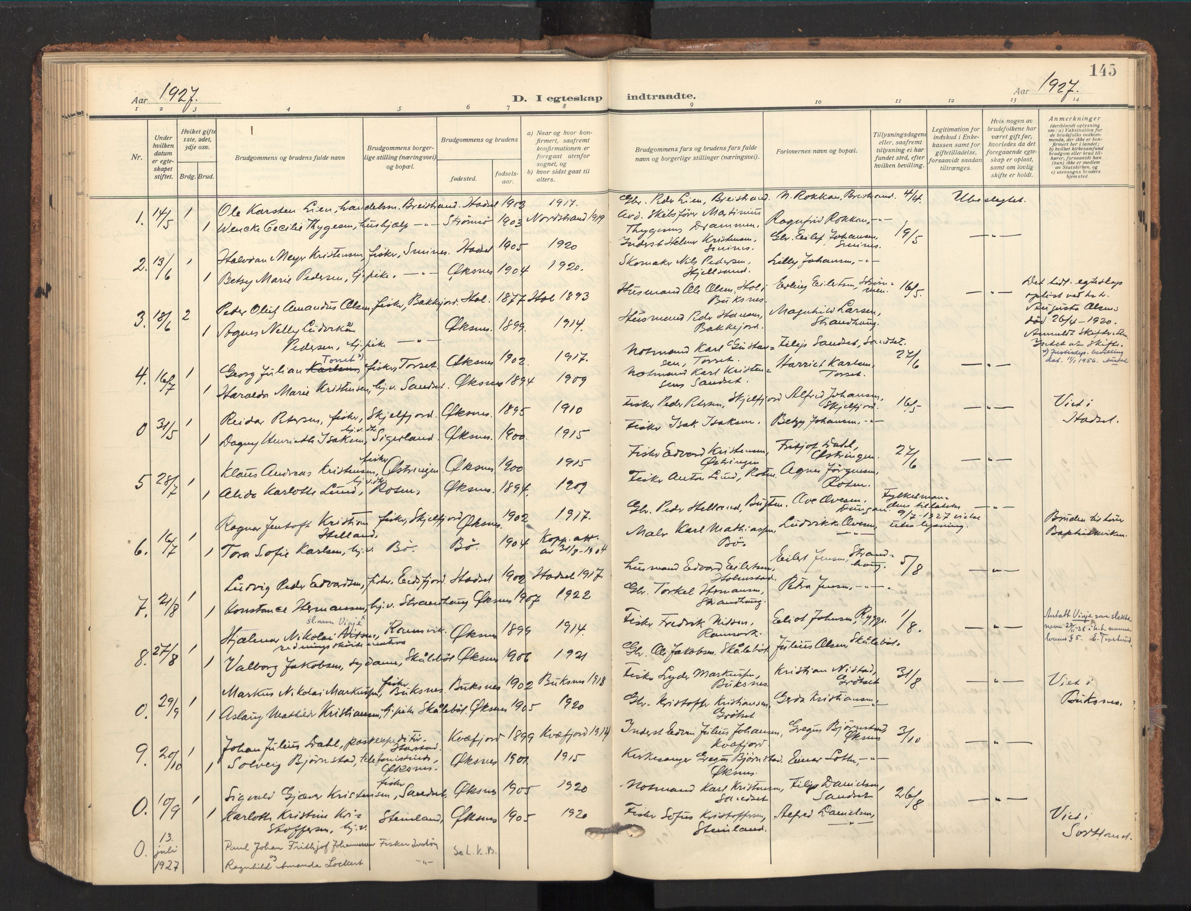 Ministerialprotokoller, klokkerbøker og fødselsregistre - Nordland, SAT/A-1459/893/L1343: Parish register (official) no. 893A15, 1914-1928, p. 145