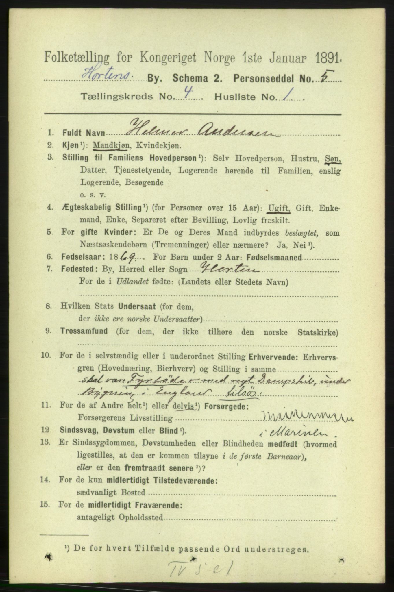 RA, 1891 census for 0703 Horten, 1891, p. 3227