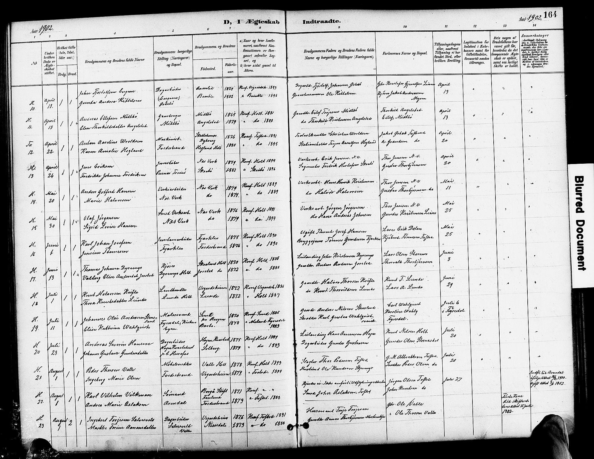 Holt sokneprestkontor, AV/SAK-1111-0021/F/Fb/L0011: Parish register (copy) no. B 11, 1897-1921, p. 164