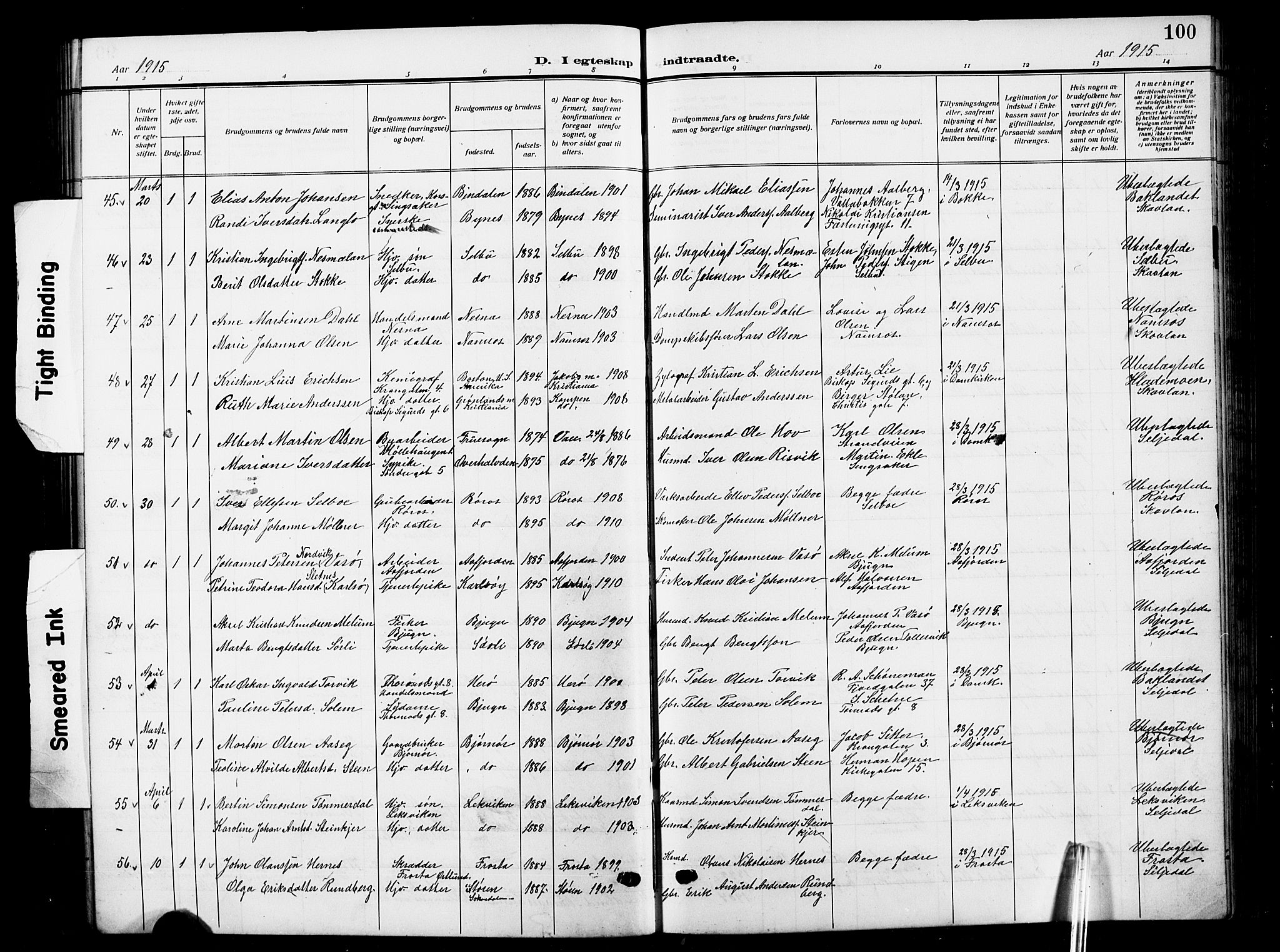 Ministerialprotokoller, klokkerbøker og fødselsregistre - Sør-Trøndelag, SAT/A-1456/601/L0097: Parish register (copy) no. 601C15, 1911-1921, p. 100