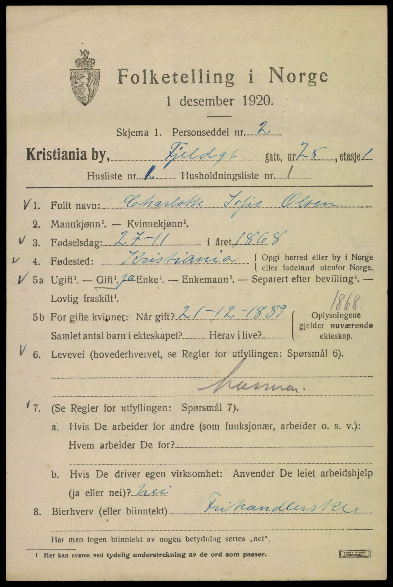 SAO, 1920 census for Kristiania, 1920, p. 229663