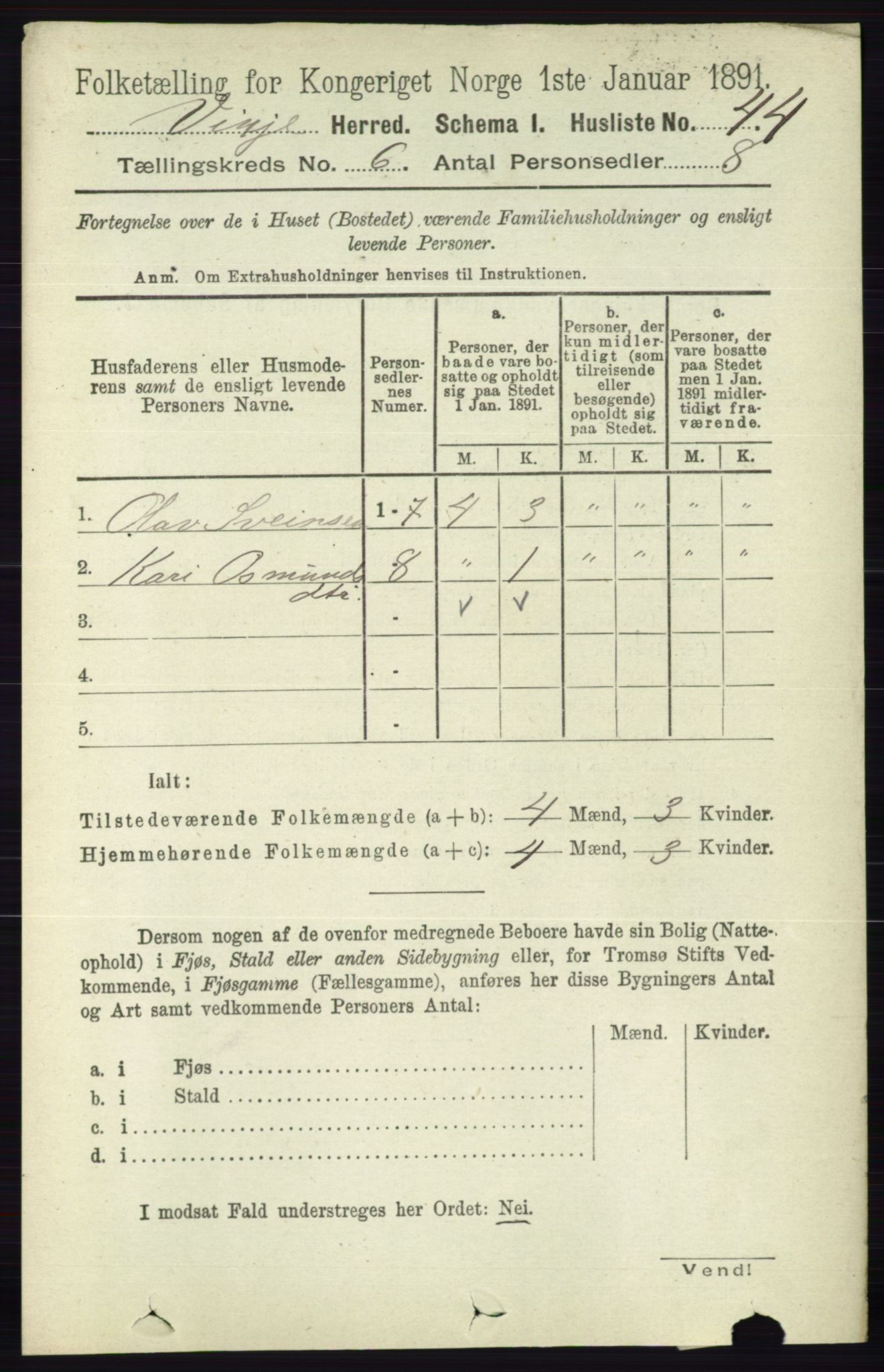 RA, 1891 census for 0834 Vinje, 1891, p. 1400