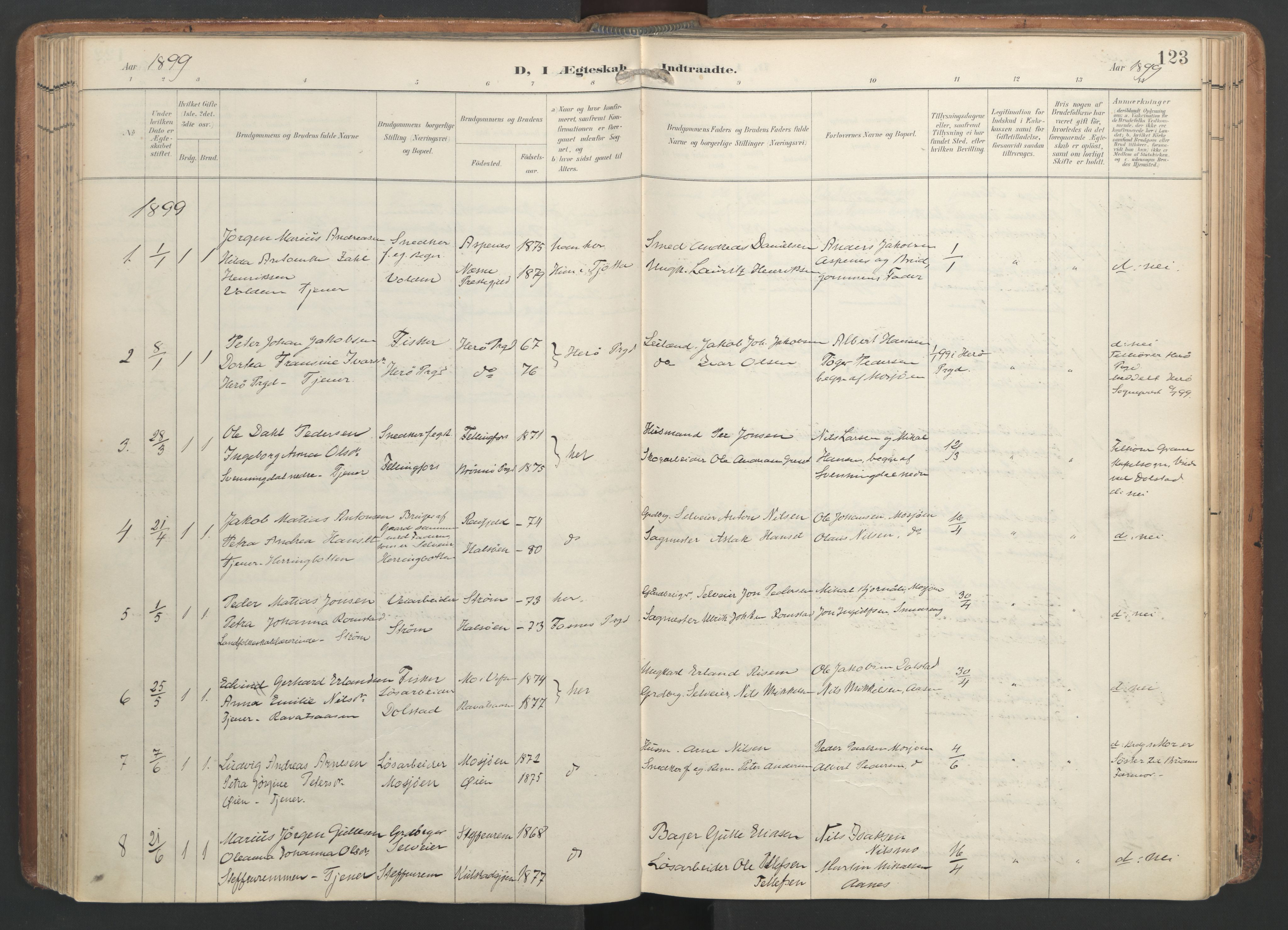 Ministerialprotokoller, klokkerbøker og fødselsregistre - Nordland, AV/SAT-A-1459/820/L0298: Parish register (official) no. 820A19, 1897-1915, p. 123