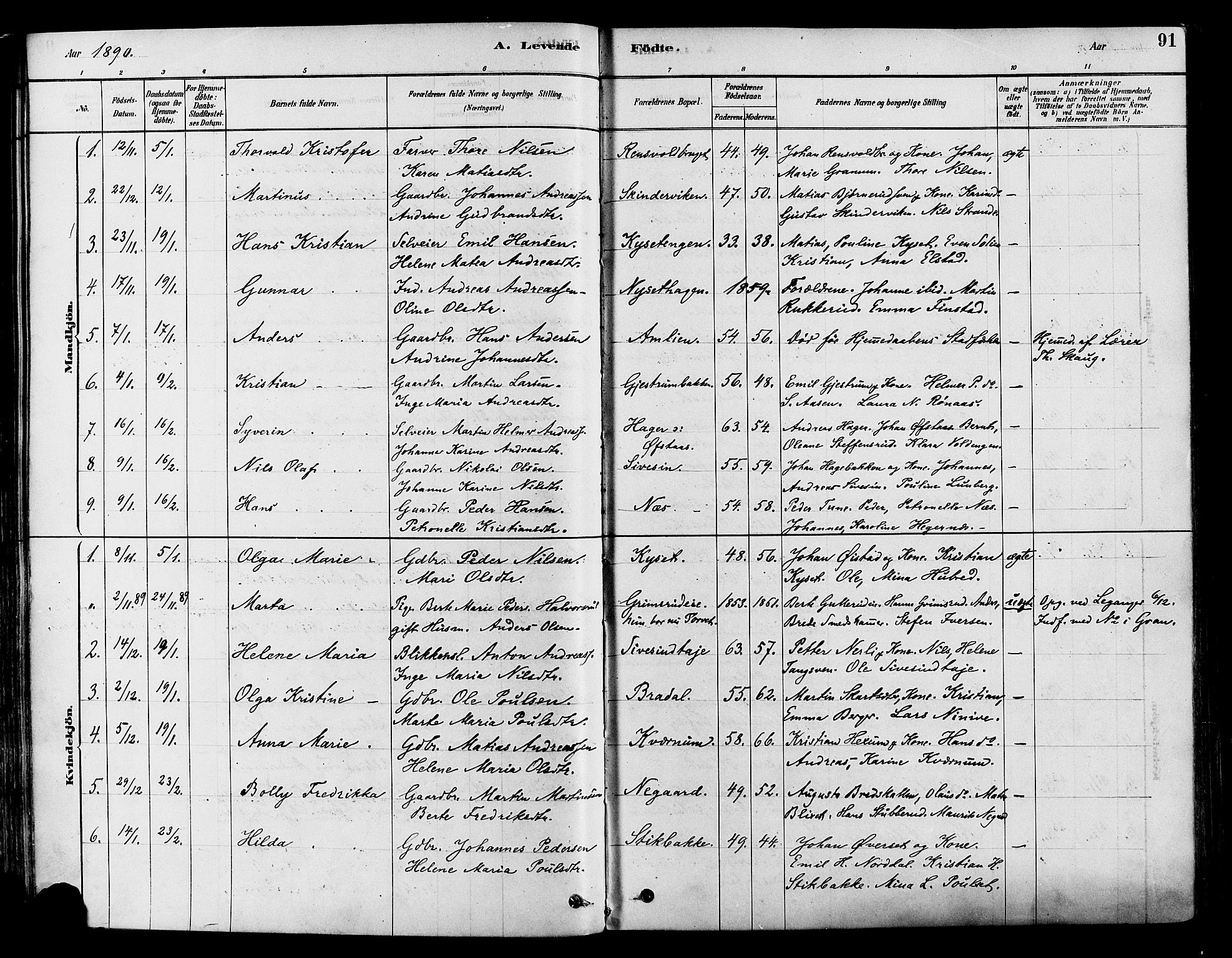 Vestre Toten prestekontor, SAH/PREST-108/H/Ha/Haa/L0009: Parish register (official) no. 9, 1878-1894, p. 91