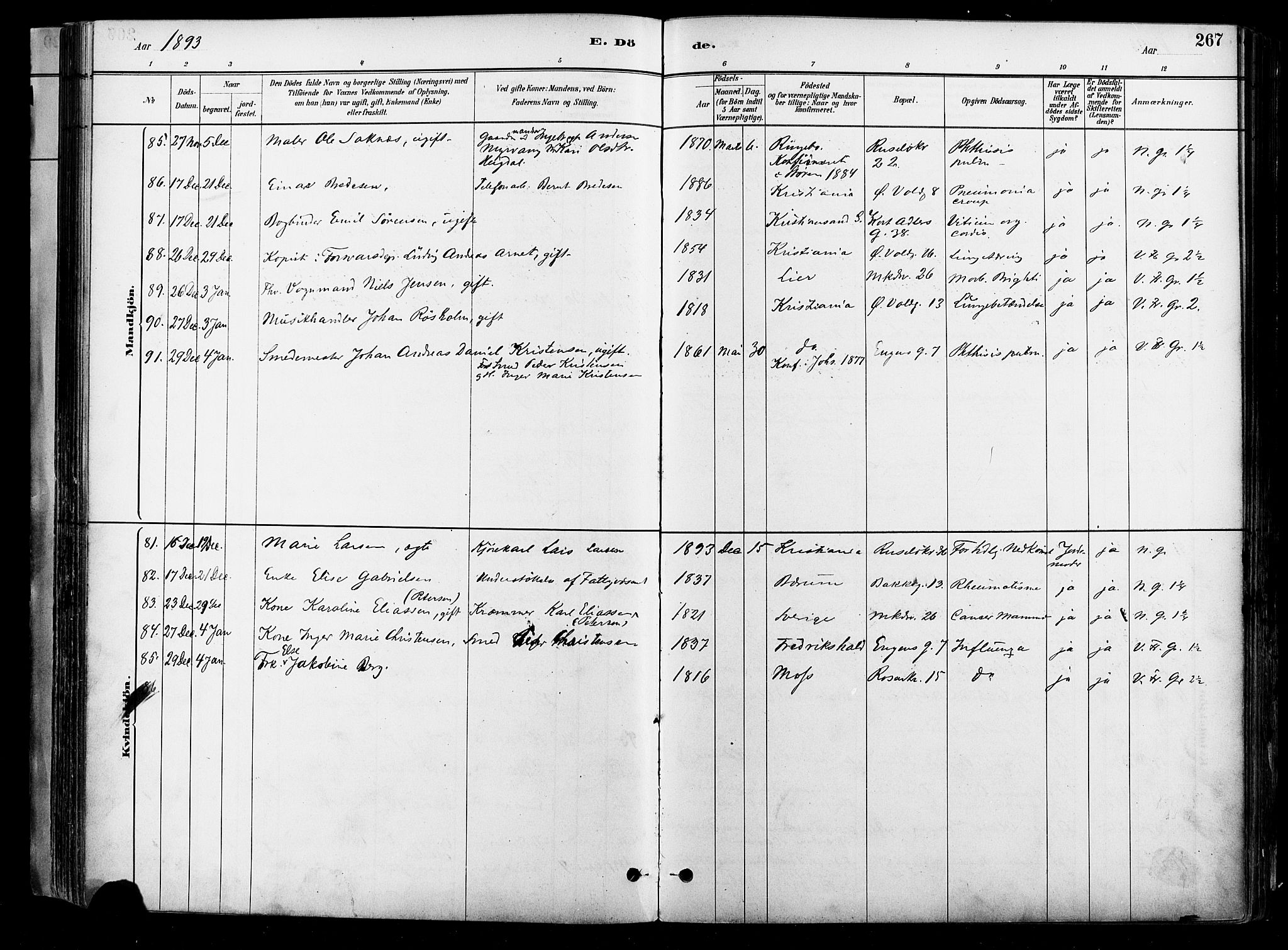 Johannes prestekontor Kirkebøker, AV/SAO-A-10852/F/Fa/L0004: Parish register (official) no. 4, 1883-1907, p. 267