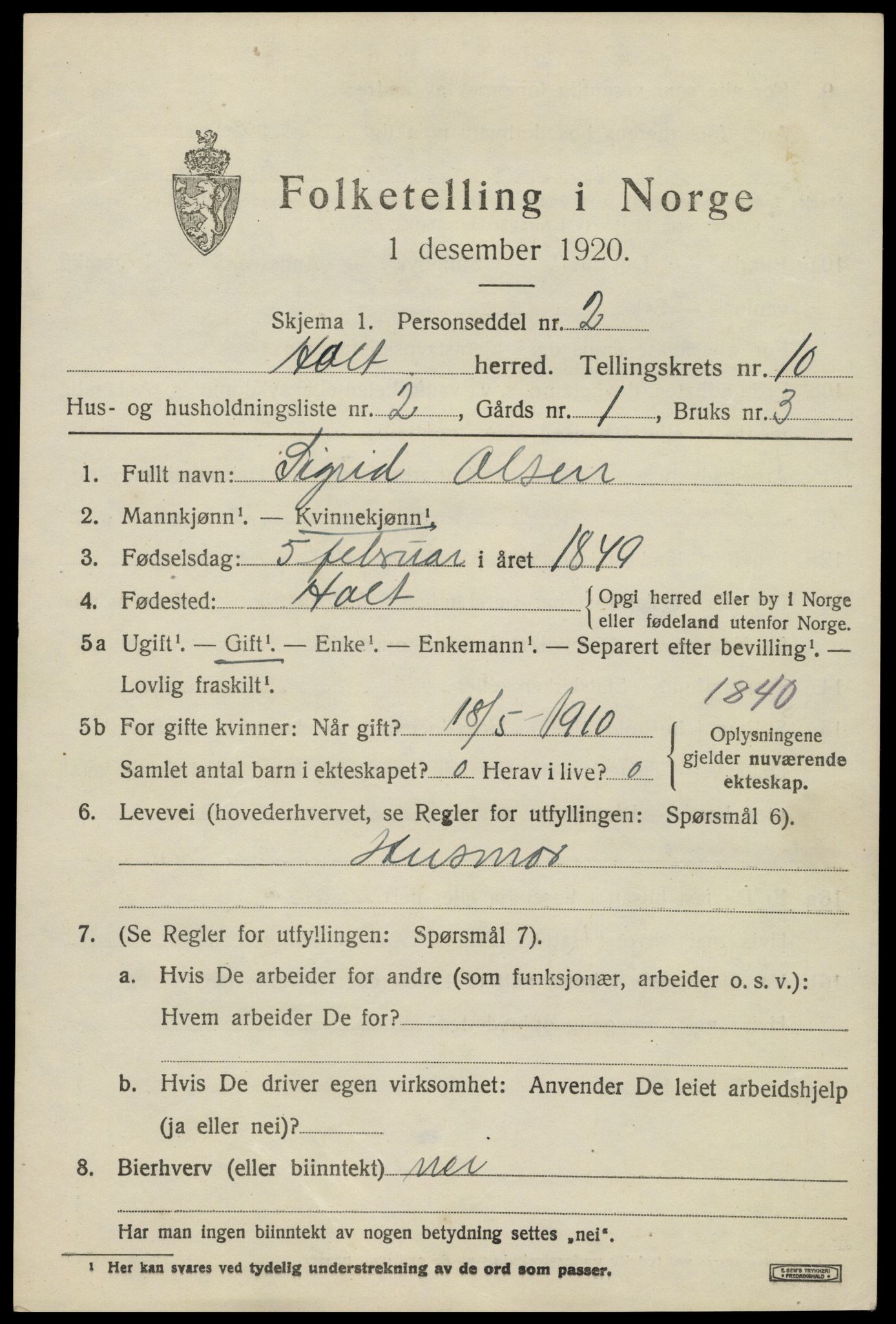 SAK, 1920 census for Holt, 1920, p. 5724