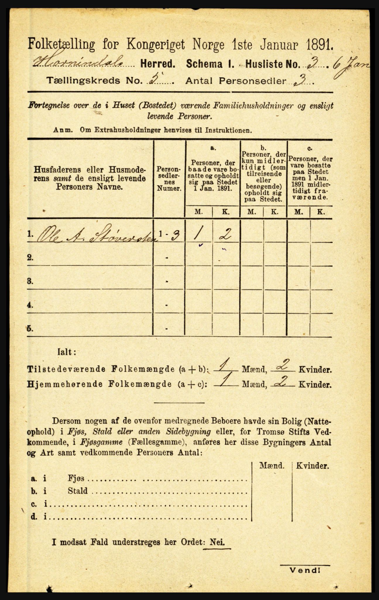 RA, 1891 census for 1444 Hornindal, 1891, p. 1106