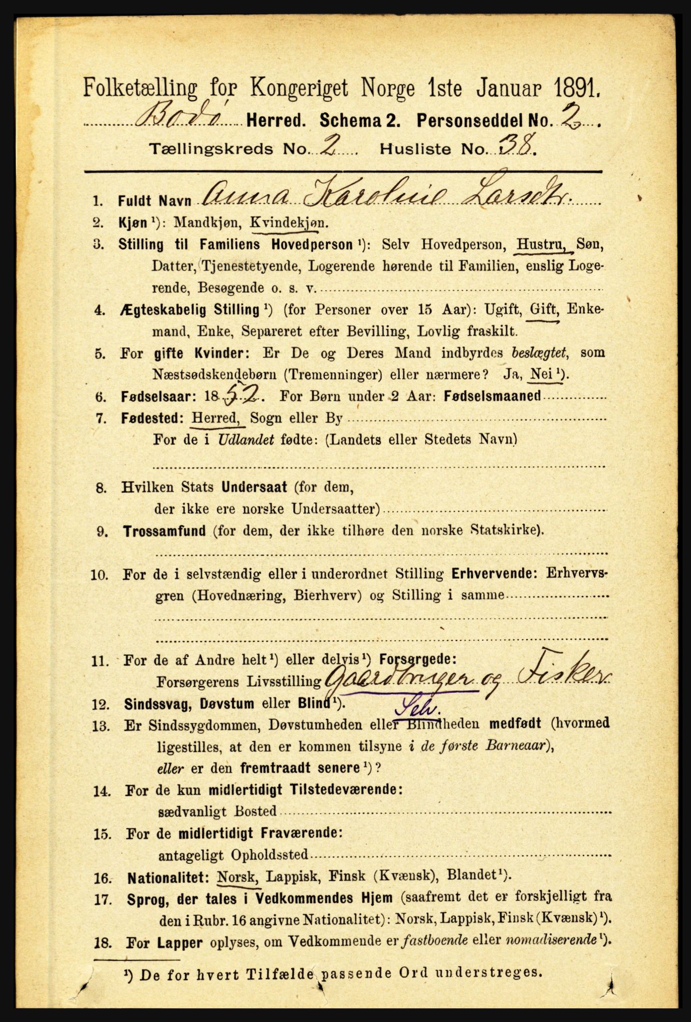 RA, 1891 census for 1843 Bodø, 1891, p. 933