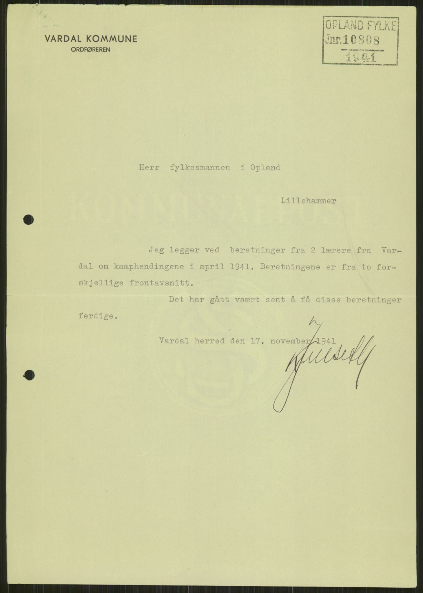 Forsvaret, Forsvarets krigshistoriske avdeling, AV/RA-RAFA-2017/Y/Ya/L0014: II-C-11-31 - Fylkesmenn.  Rapporter om krigsbegivenhetene 1940., 1940, p. 237