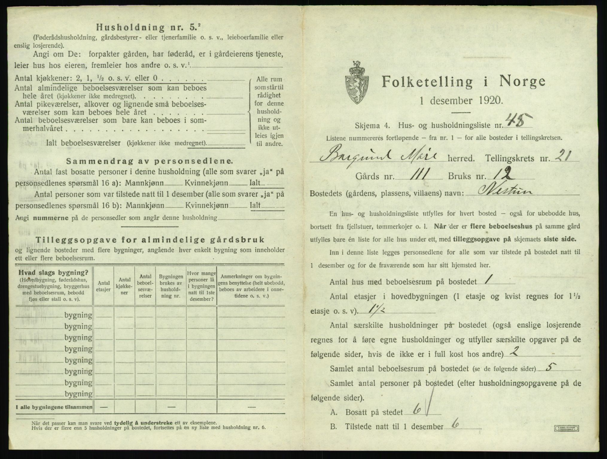 SAT, 1920 census for Borgund, 1920, p. 1798