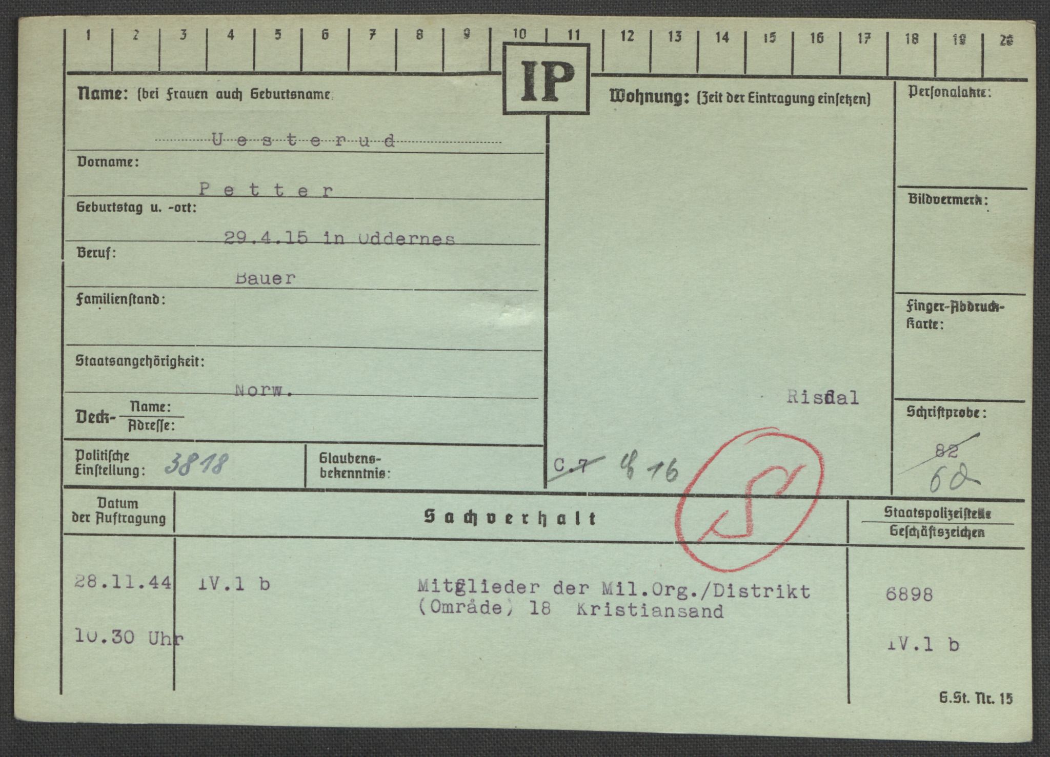 Befehlshaber der Sicherheitspolizei und des SD, AV/RA-RAFA-5969/E/Ea/Eaa/L0010: Register over norske fanger i Møllergata 19: Sø-Å, 1940-1945, p. 662