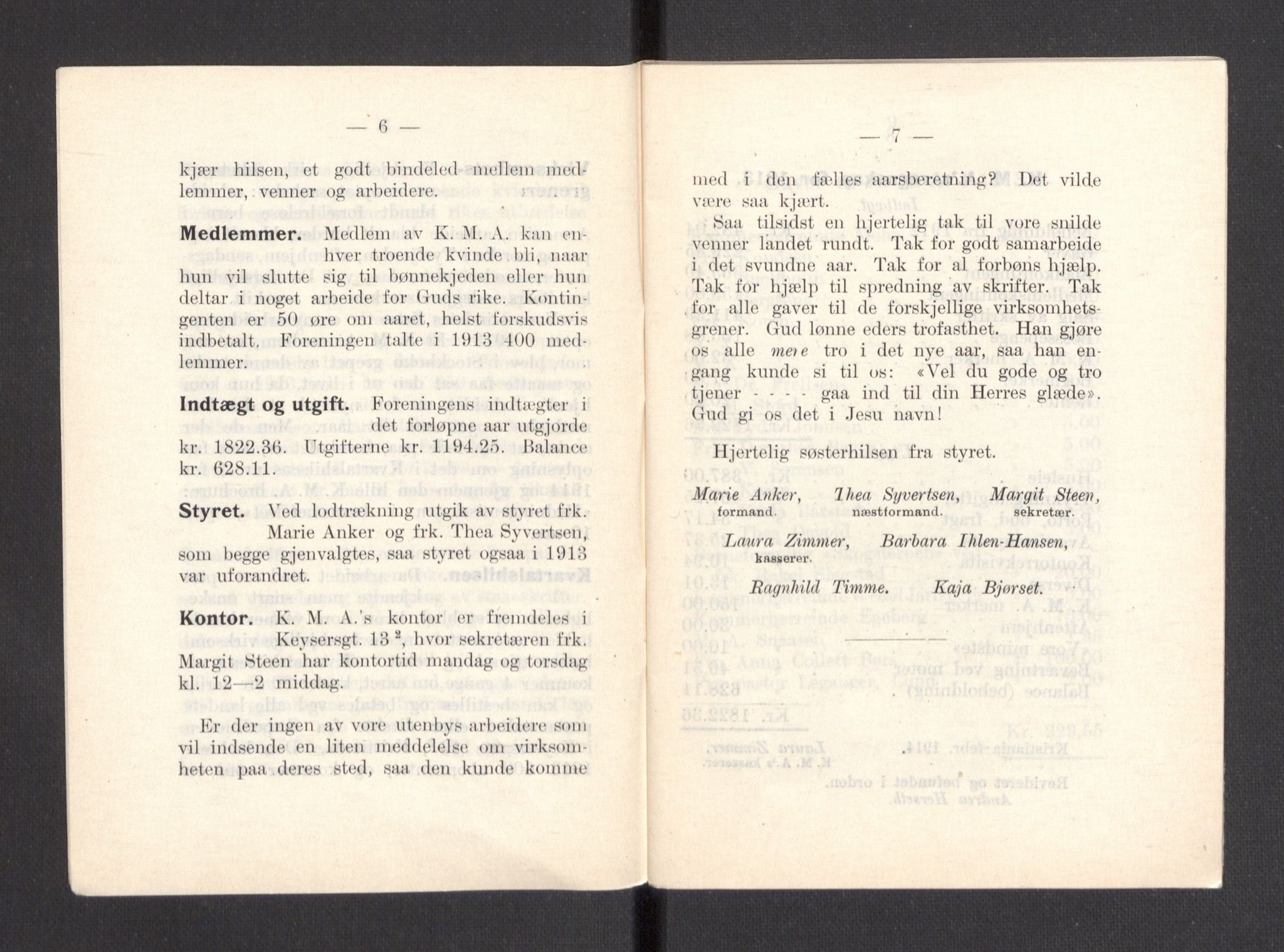 Kvinnelige Misjonsarbeidere, AV/RA-PA-0699/F/Fa/L0001/0007: -- / Årsmeldinger, trykte, 1906-1915