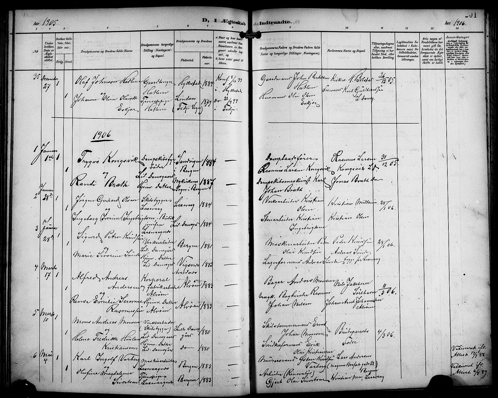 Laksevåg Sokneprestembete, AV/SAB-A-76501/H/Ha/Hab/Haba/L0004: Parish register (copy) no. A 4, 1899-1909, p. 201