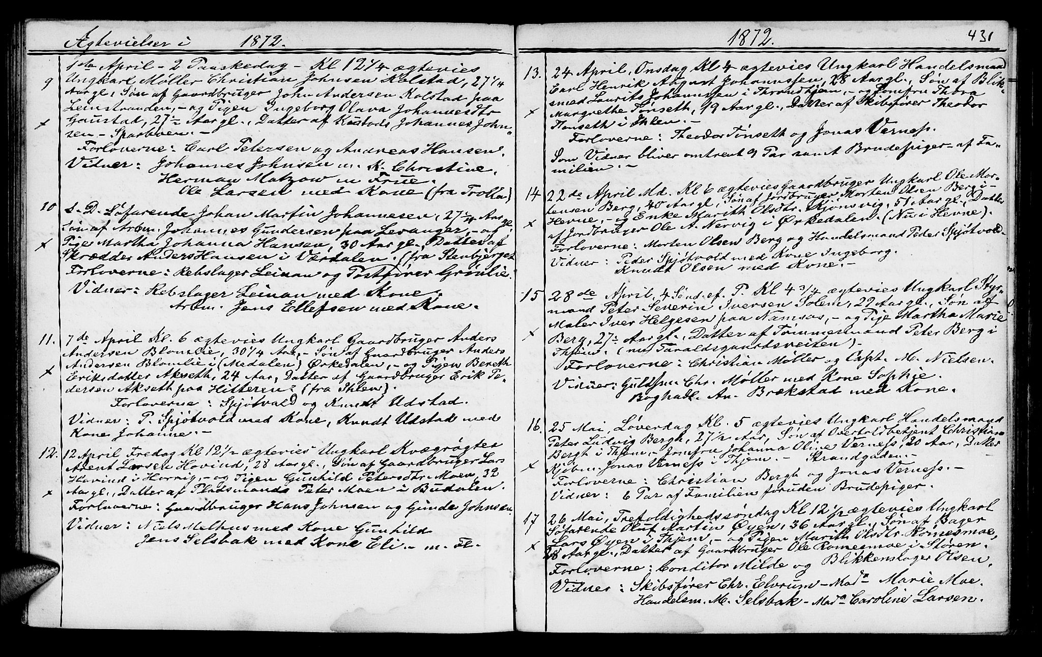 Ministerialprotokoller, klokkerbøker og fødselsregistre - Sør-Trøndelag, SAT/A-1456/602/L0140: Parish register (copy) no. 602C08, 1864-1872, p. 430-431