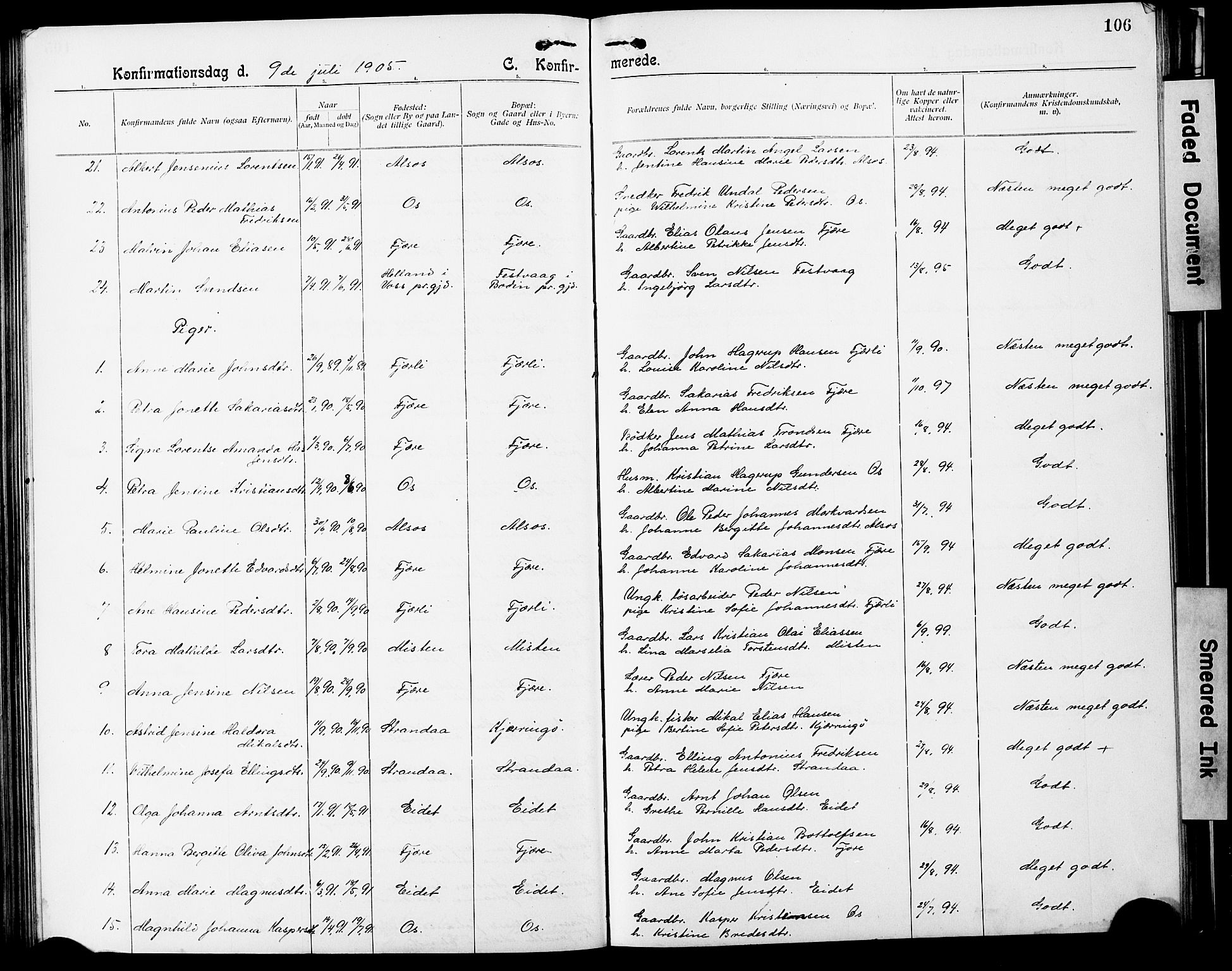 Ministerialprotokoller, klokkerbøker og fødselsregistre - Nordland, SAT/A-1459/803/L0077: Parish register (copy) no. 803C04, 1897-1930, p. 106