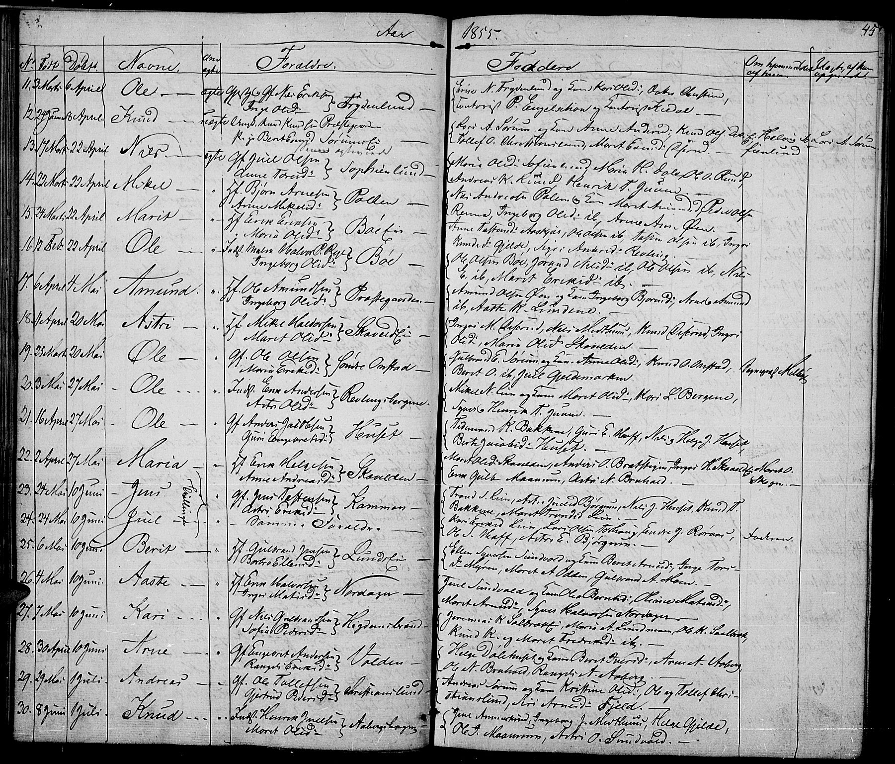 Nord-Aurdal prestekontor, AV/SAH-PREST-132/H/Ha/Hab/L0002: Parish register (copy) no. 2, 1842-1877, p. 45