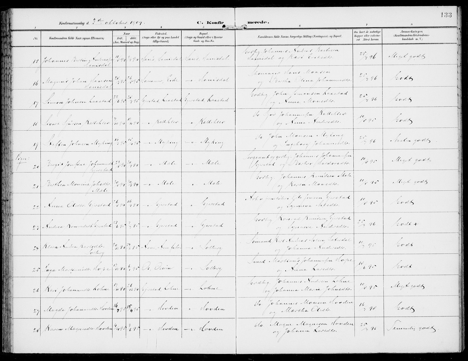 Haus sokneprestembete, AV/SAB-A-75601/H/Haa: Parish register (official) no. C  2, 1900-1915, p. 133