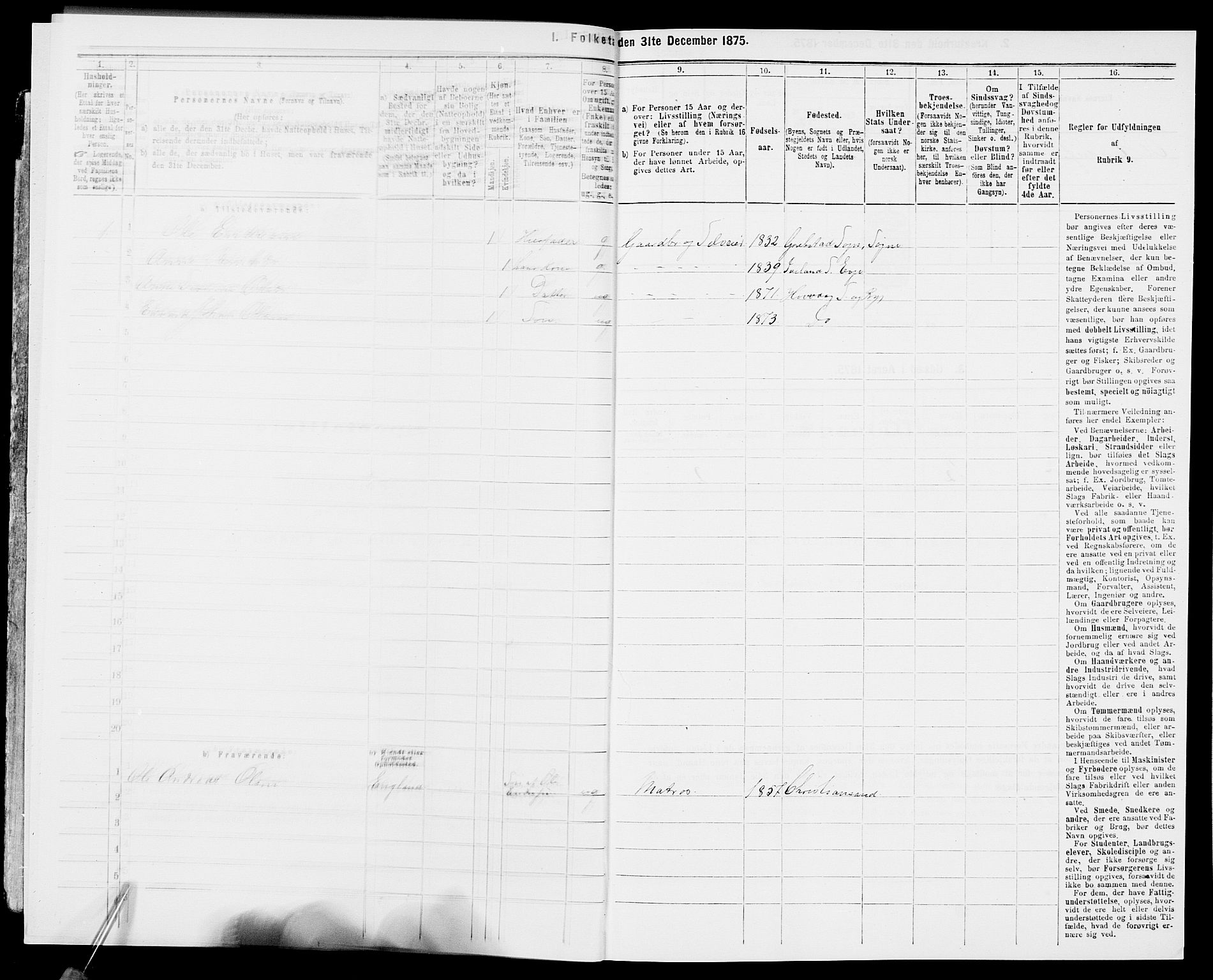 SAK, 1875 census for 0927P Høvåg, 1875, p. 443