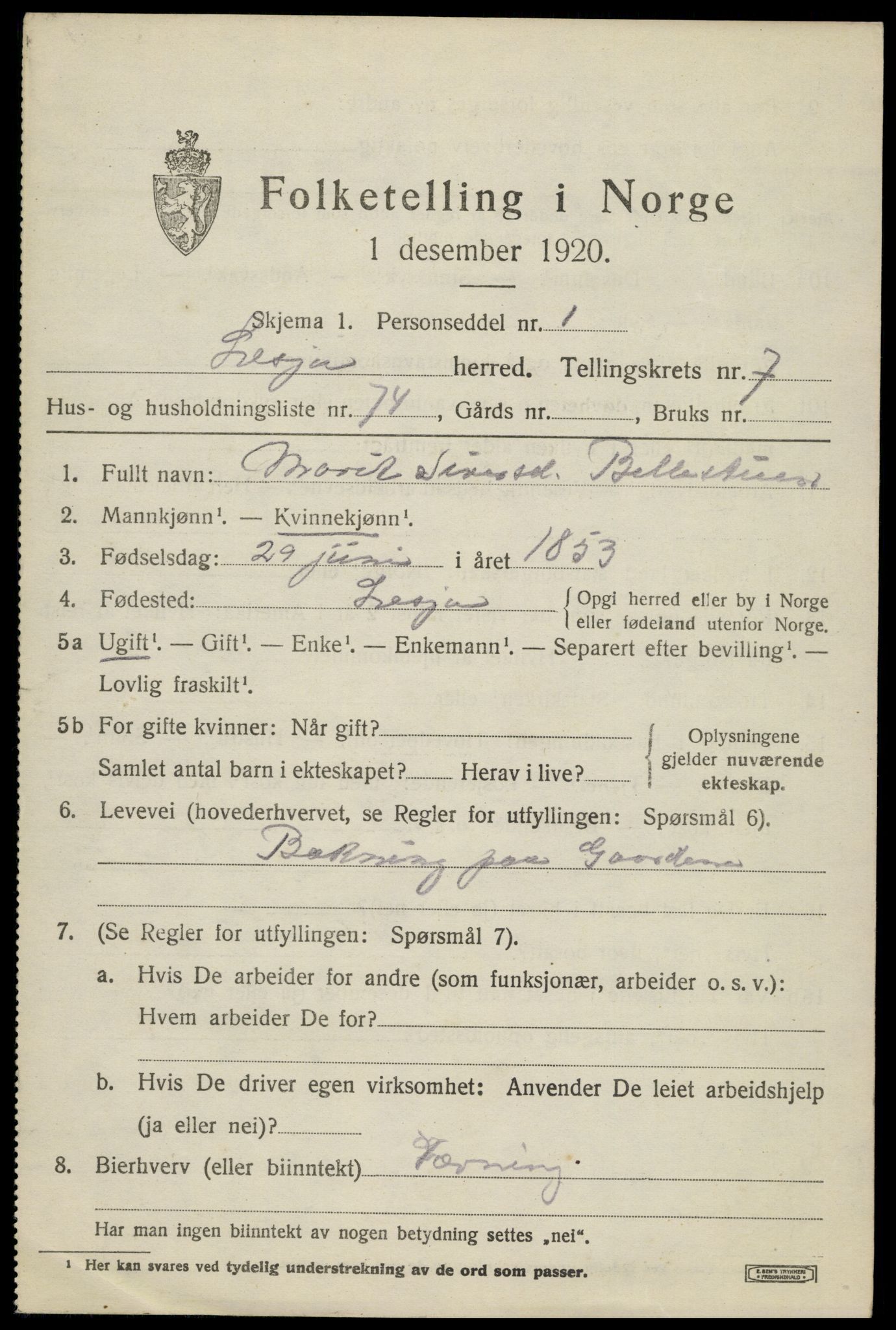 SAH, 1920 census for Lesja, 1920, p. 4694