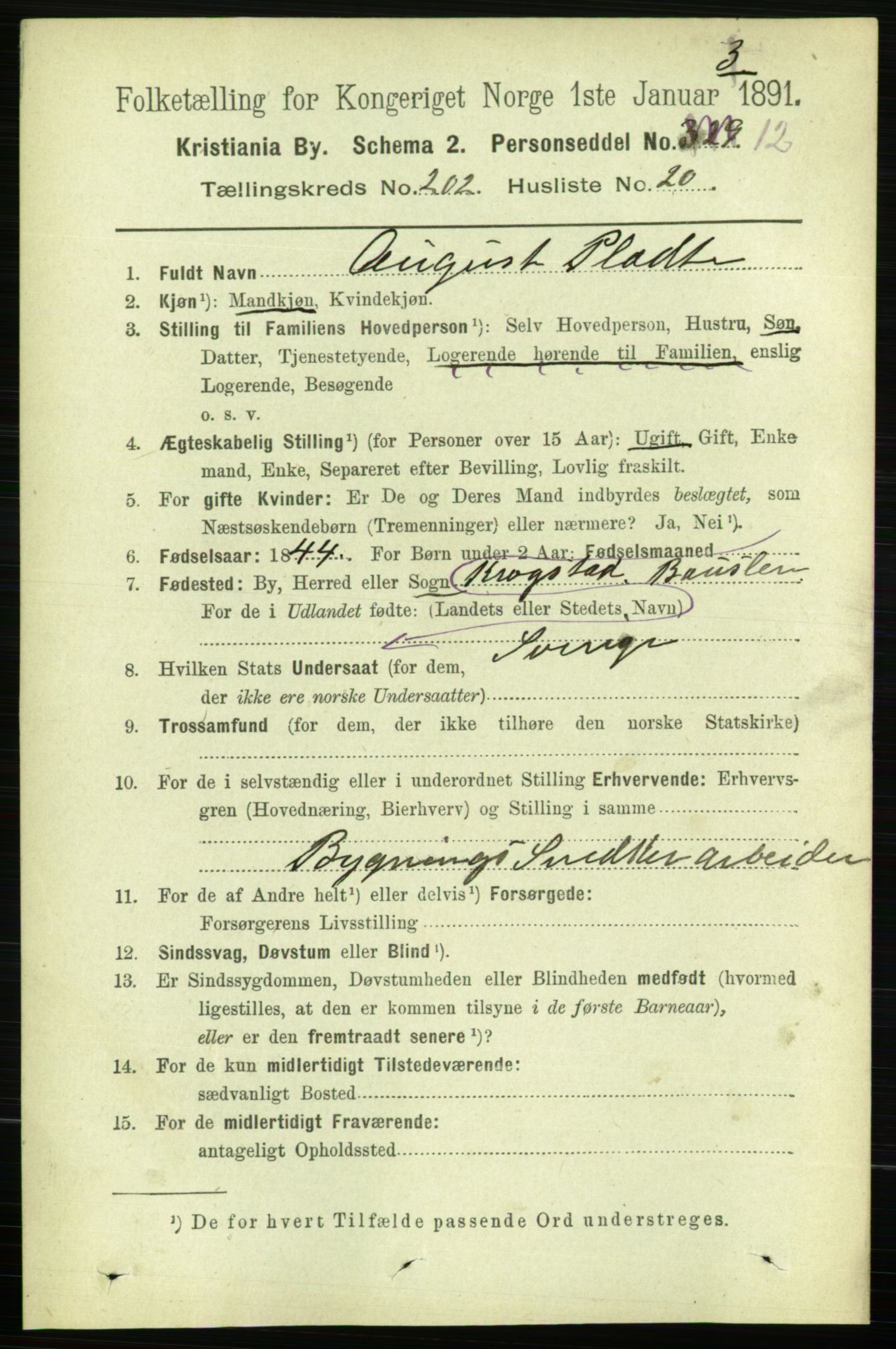 RA, 1891 census for 0301 Kristiania, 1891, p. 121853