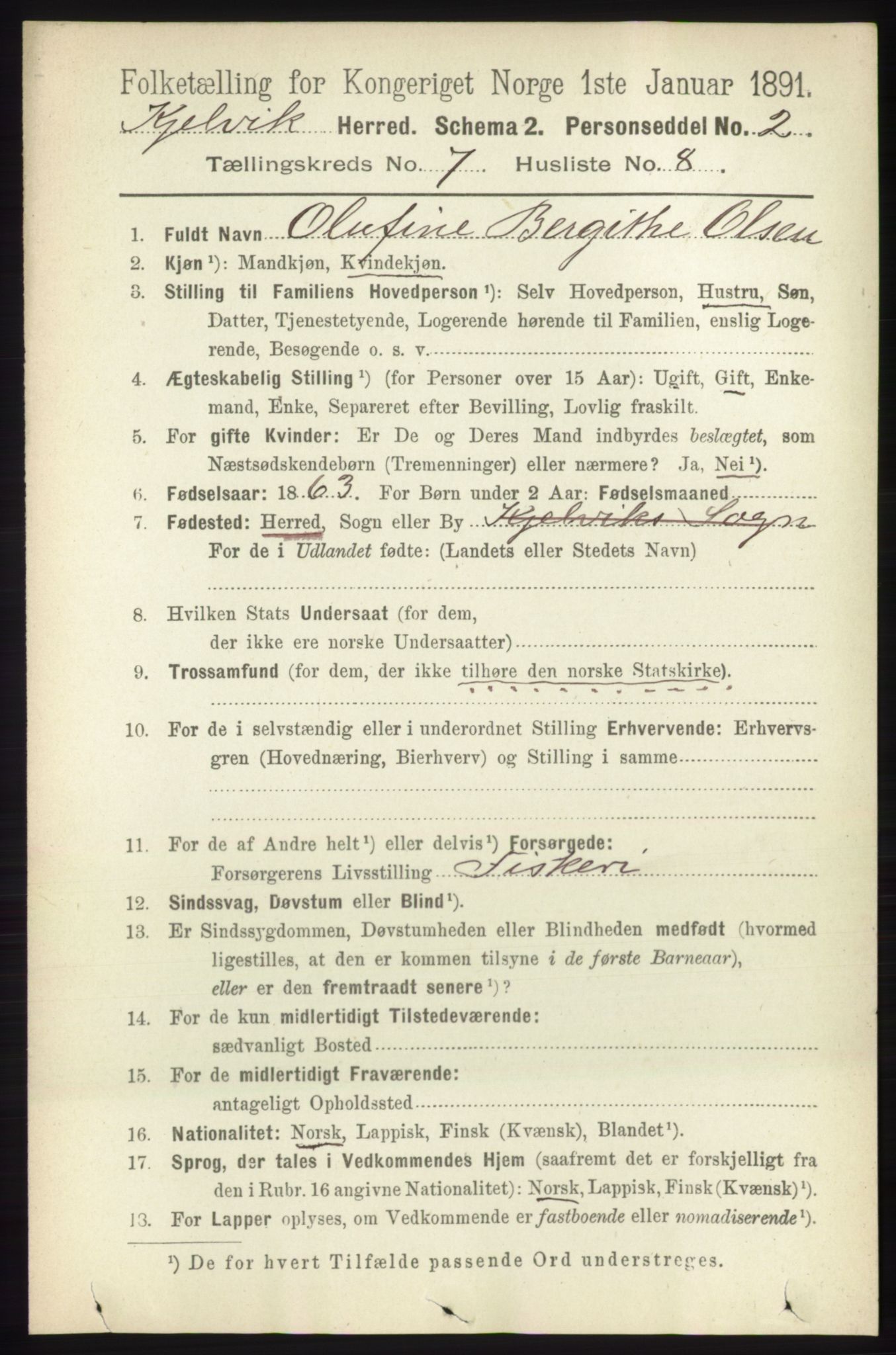 RA, 1891 census for 2019 Kjelvik, 1891, p. 947