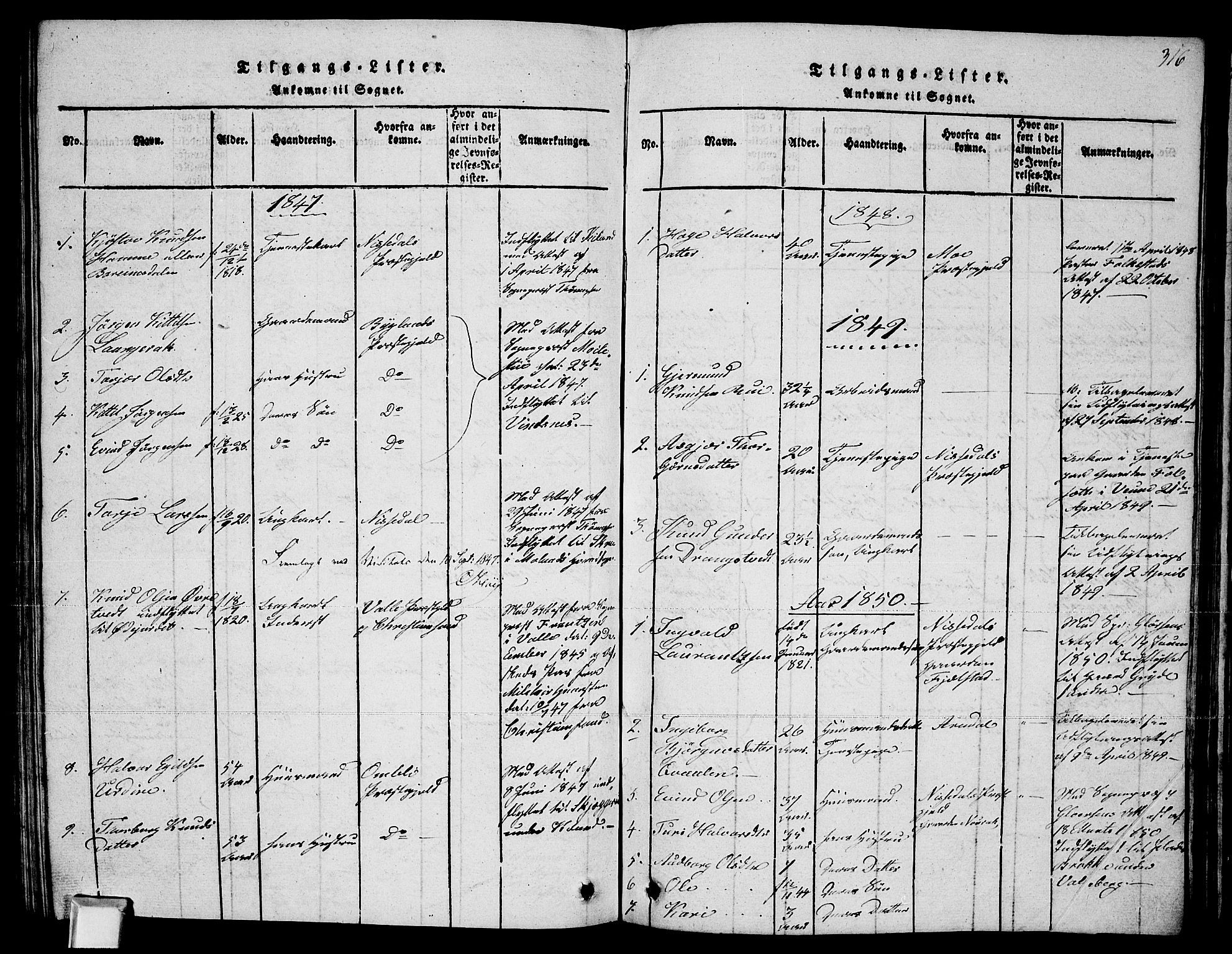 Fyresdal kirkebøker, SAKO/A-263/G/Ga/L0002: Parish register (copy) no. I 2, 1815-1857, p. 316