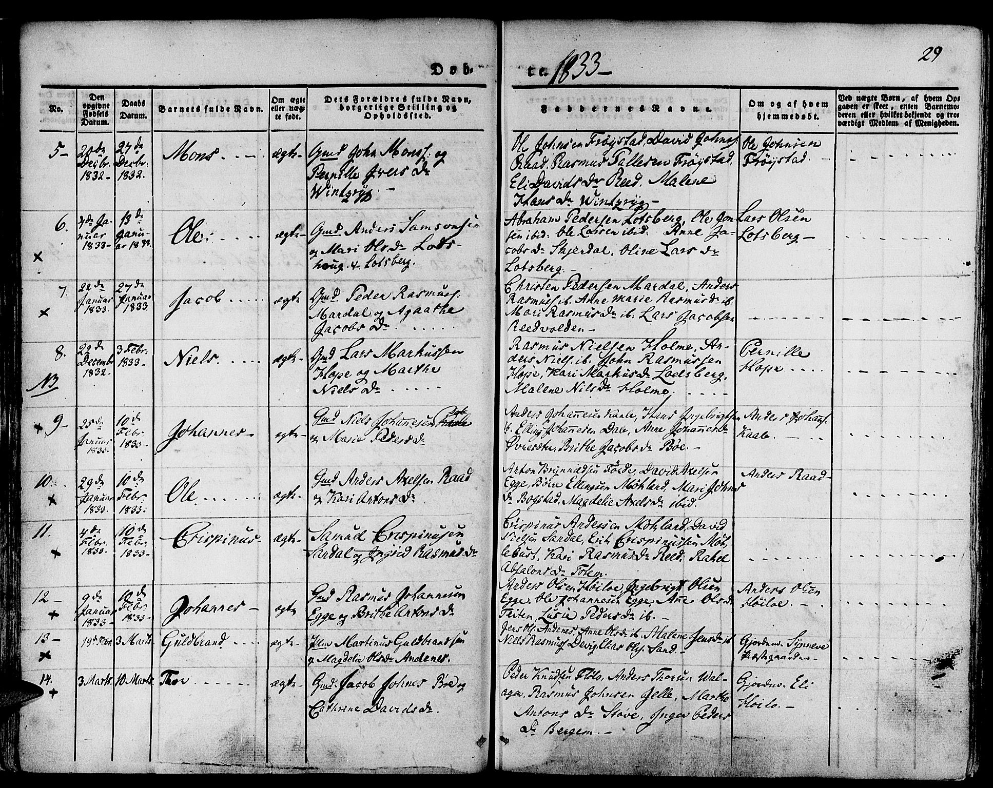 Gloppen sokneprestembete, SAB/A-80101/H/Haa/Haaa/L0007: Parish register (official) no. A 7, 1827-1837, p. 29