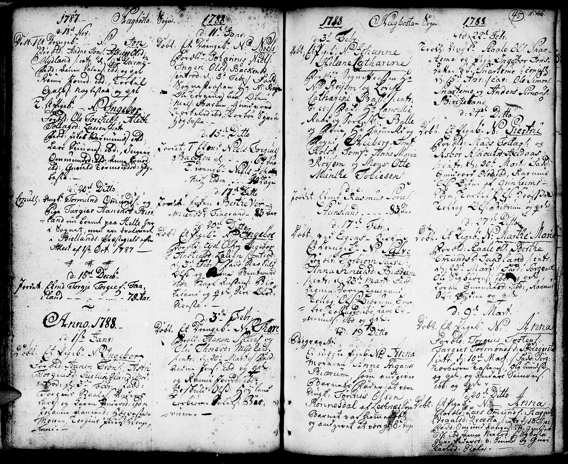 Hægebostad sokneprestkontor, SAK/1111-0024/F/Fa/Faa/L0001: Parish register (official) no. A 1 /1, 1760-1820, p. 45