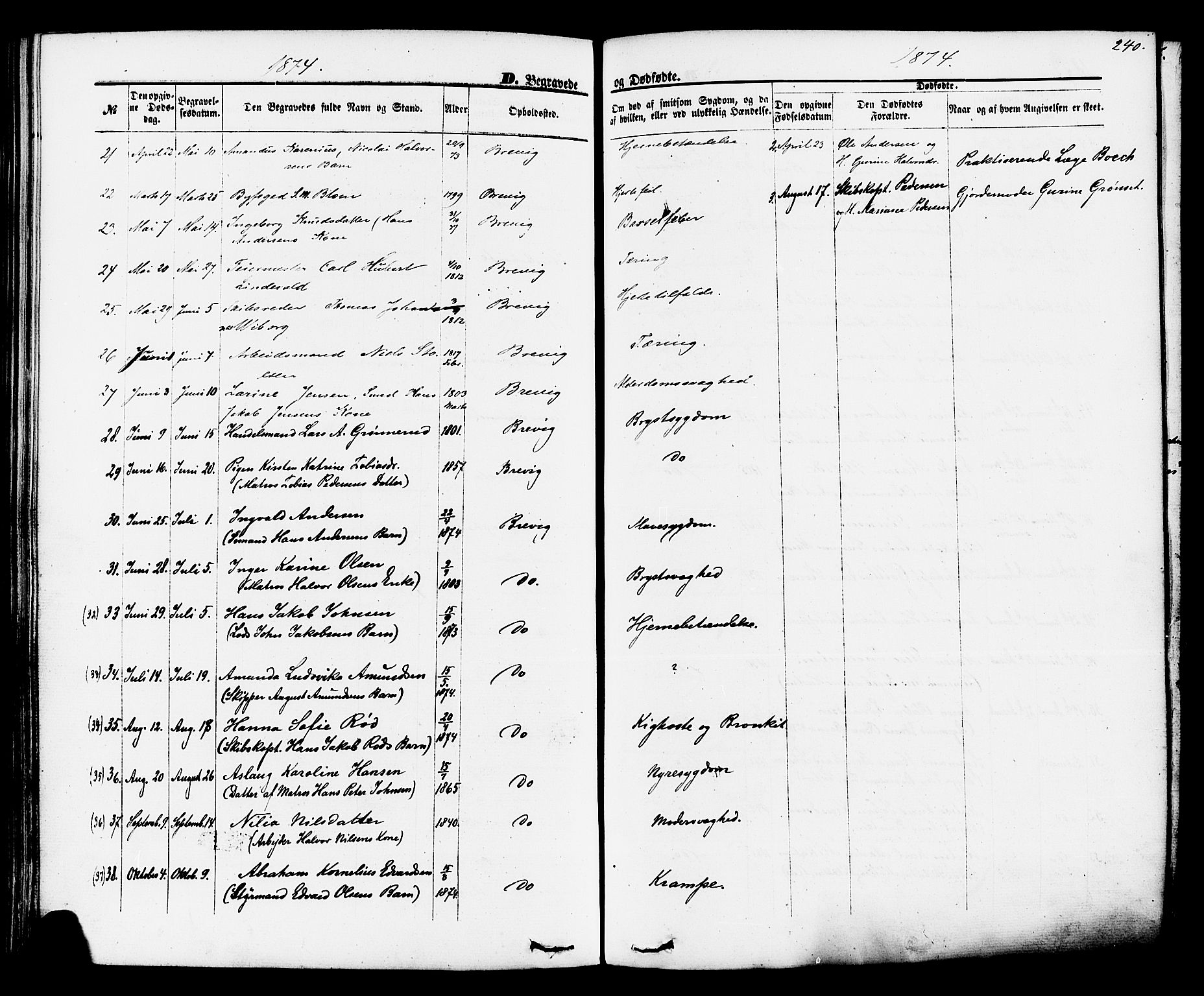 Brevik kirkebøker, SAKO/A-255/F/Fa/L0006: Parish register (official) no. 6, 1866-1881, p. 240
