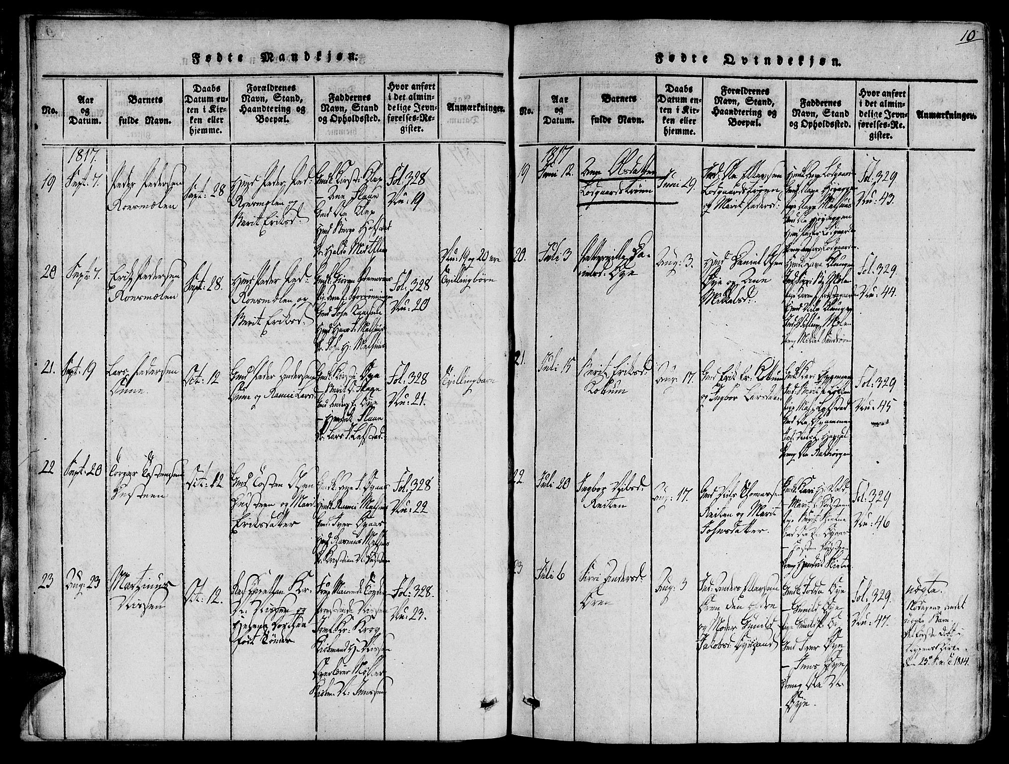Ministerialprotokoller, klokkerbøker og fødselsregistre - Sør-Trøndelag, SAT/A-1456/691/L1065: Parish register (official) no. 691A03 /1, 1816-1826, p. 10