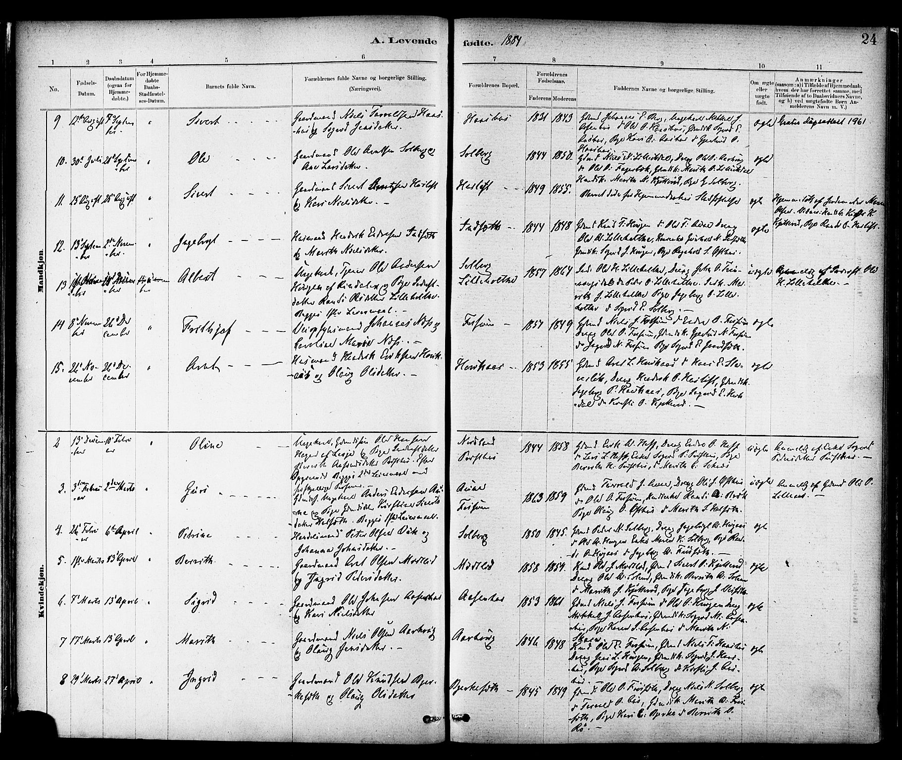 Ministerialprotokoller, klokkerbøker og fødselsregistre - Sør-Trøndelag, SAT/A-1456/689/L1040: Parish register (official) no. 689A05, 1878-1890, p. 24