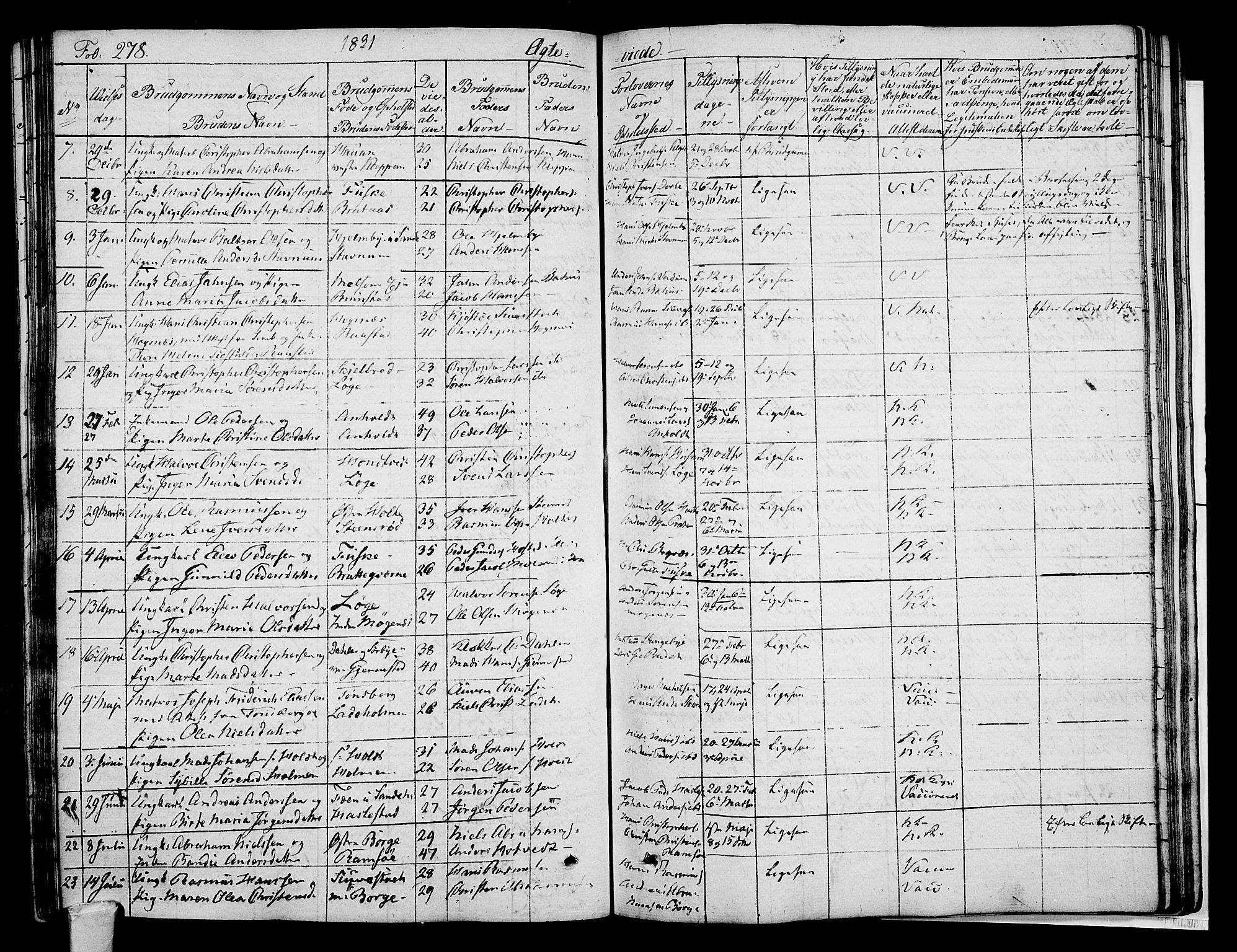 Stokke kirkebøker, AV/SAKO-A-320/F/Fa/L0006: Parish register (official) no. I 6, 1826-1843, p. 278