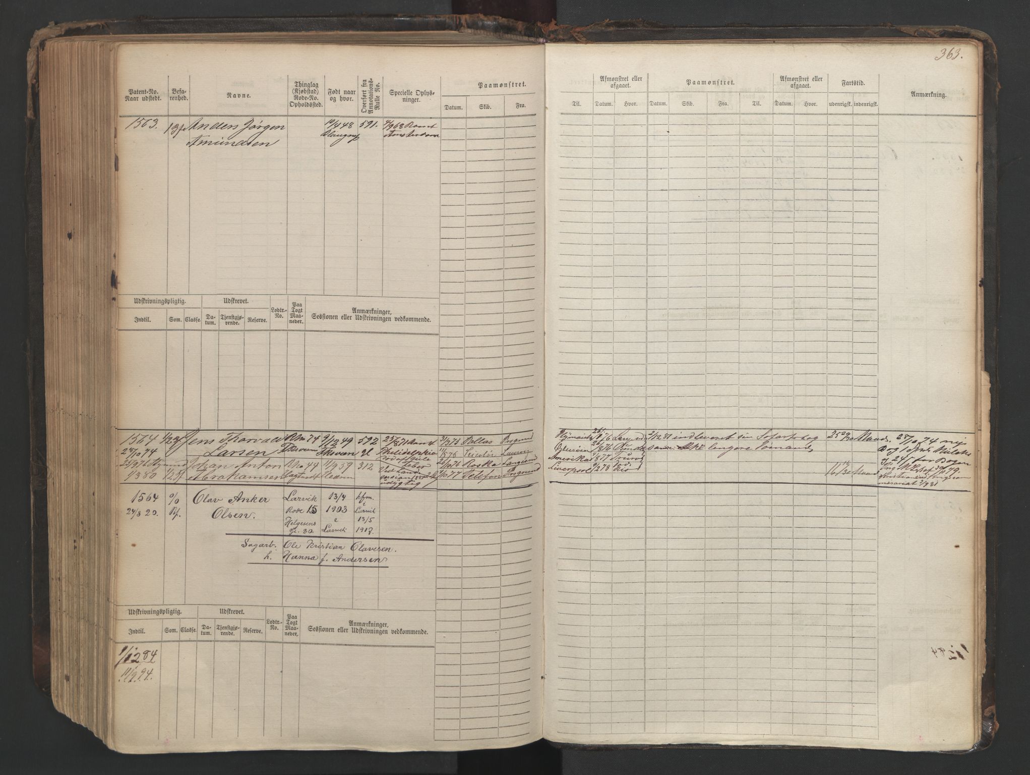 Larvik innrulleringskontor, AV/SAKO-A-787/F/Fc/L0003: Hovedrulle, 1868, p. 363