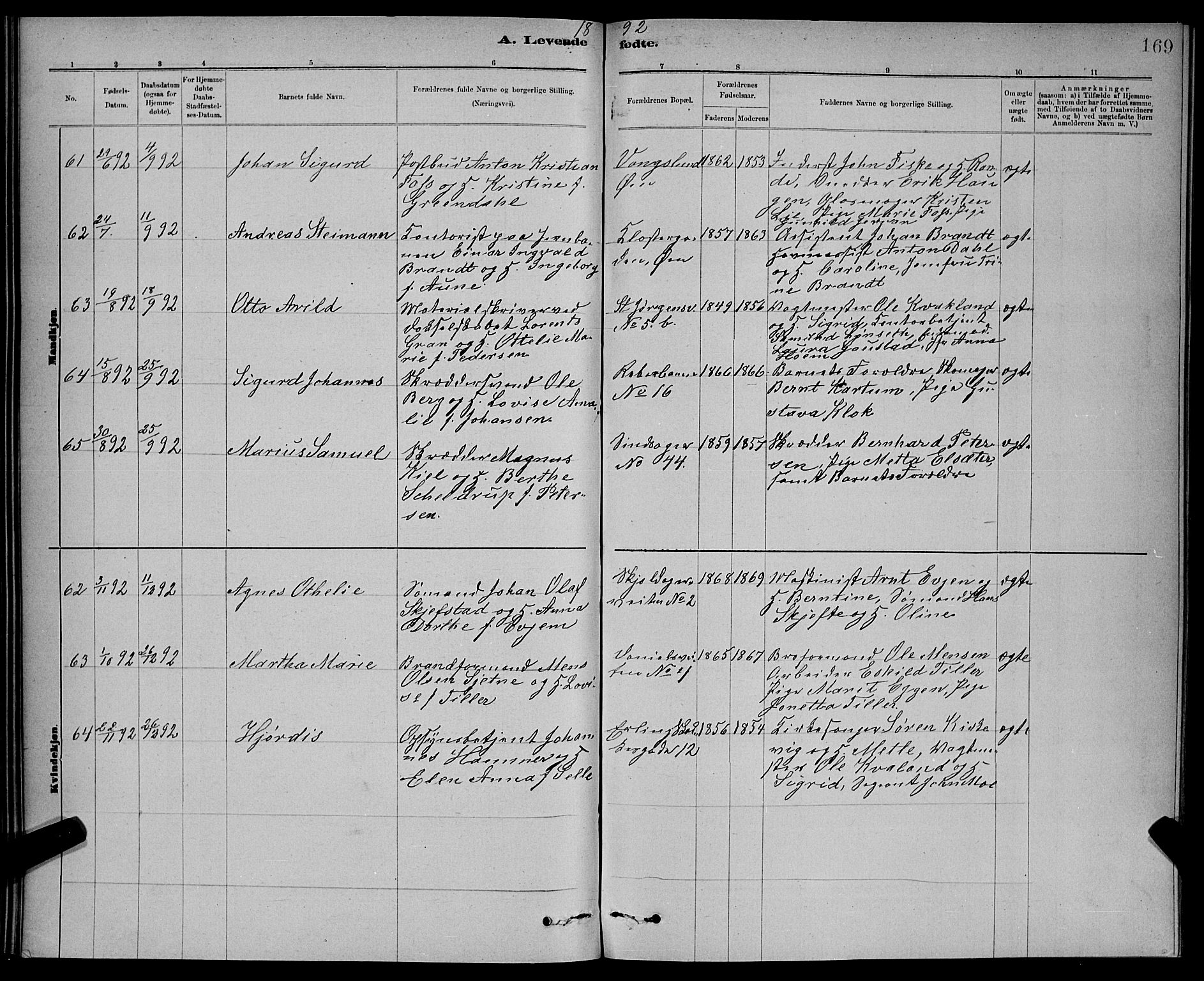 Ministerialprotokoller, klokkerbøker og fødselsregistre - Sør-Trøndelag, SAT/A-1456/601/L0092: Parish register (copy) no. 601C10, 1884-1897, p. 169