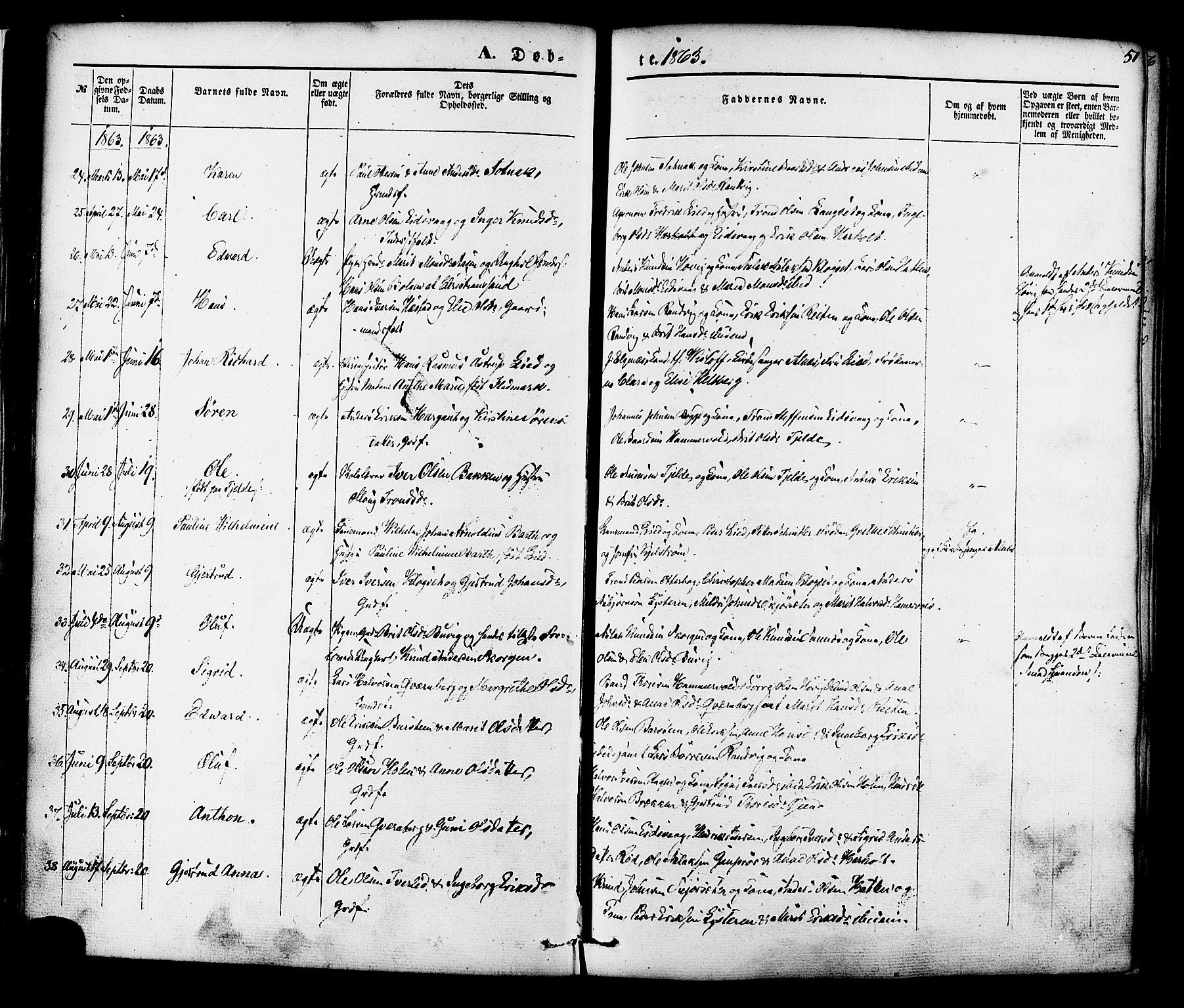 Ministerialprotokoller, klokkerbøker og fødselsregistre - Møre og Romsdal, SAT/A-1454/551/L0625: Parish register (official) no. 551A05, 1846-1879, p. 51