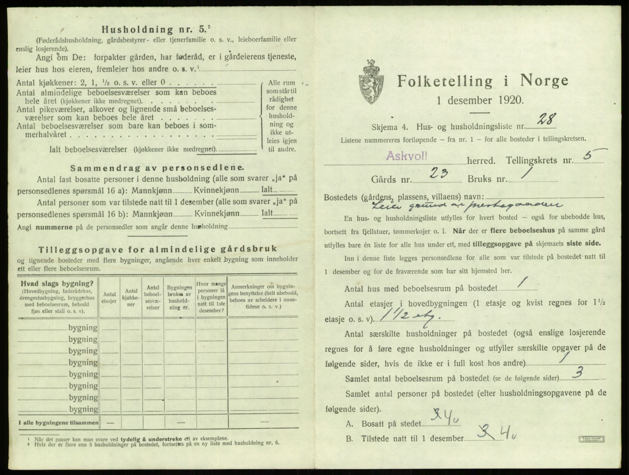 SAB, 1920 census for Askvoll, 1920, p. 321