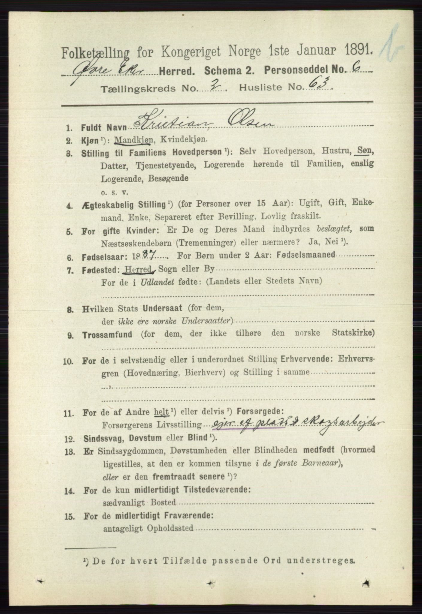 RA, 1891 census for 0624 Øvre Eiker, 1891, p. 8841